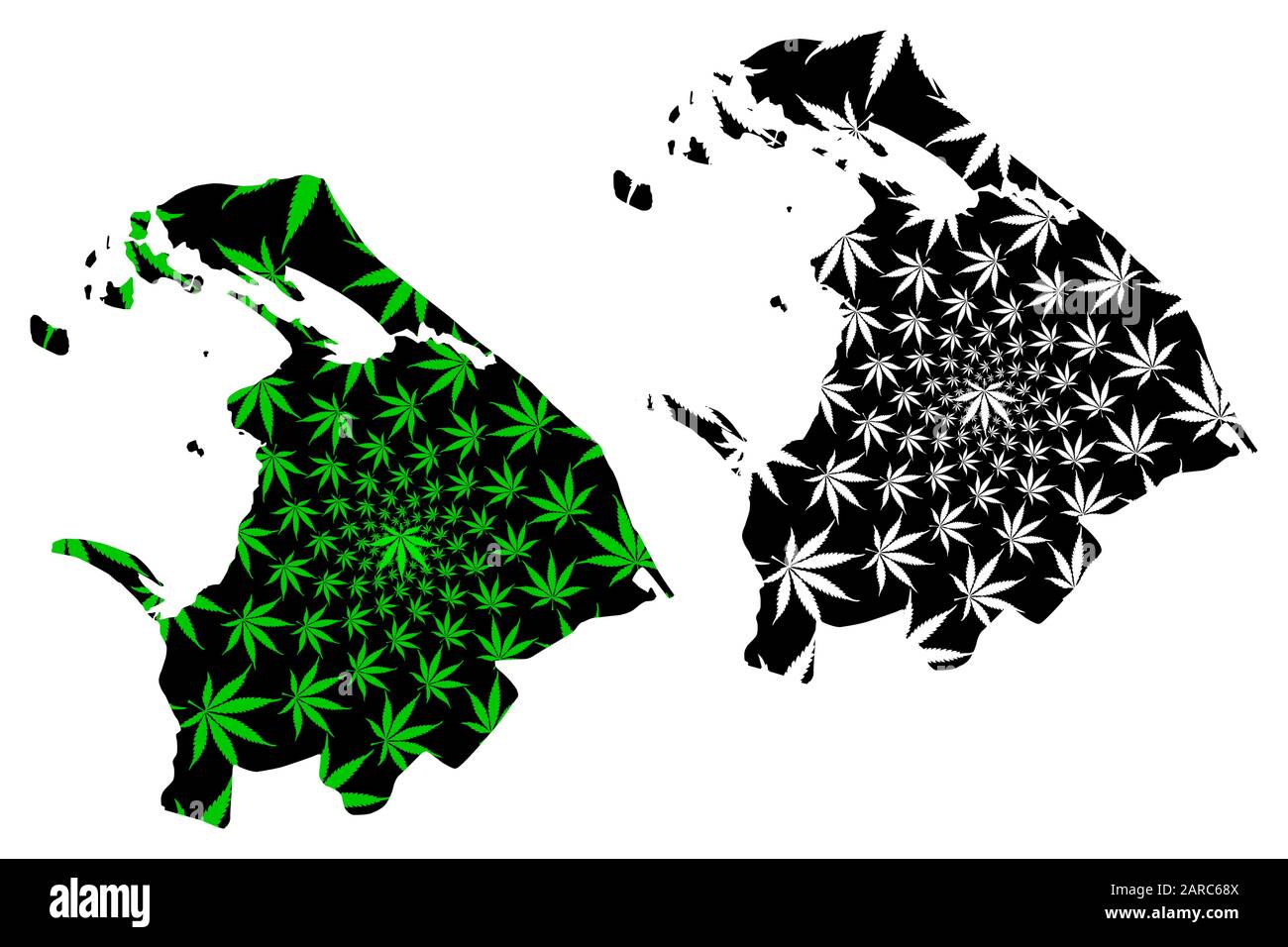 La carte de la province du Nord (République socialiste démocratique de Sri Lanka, Ceylon) est conçue pour le vert et le noir de la feuille de cannabis, la carte du Nord faite de marijuana ( Illustration de Vecteur