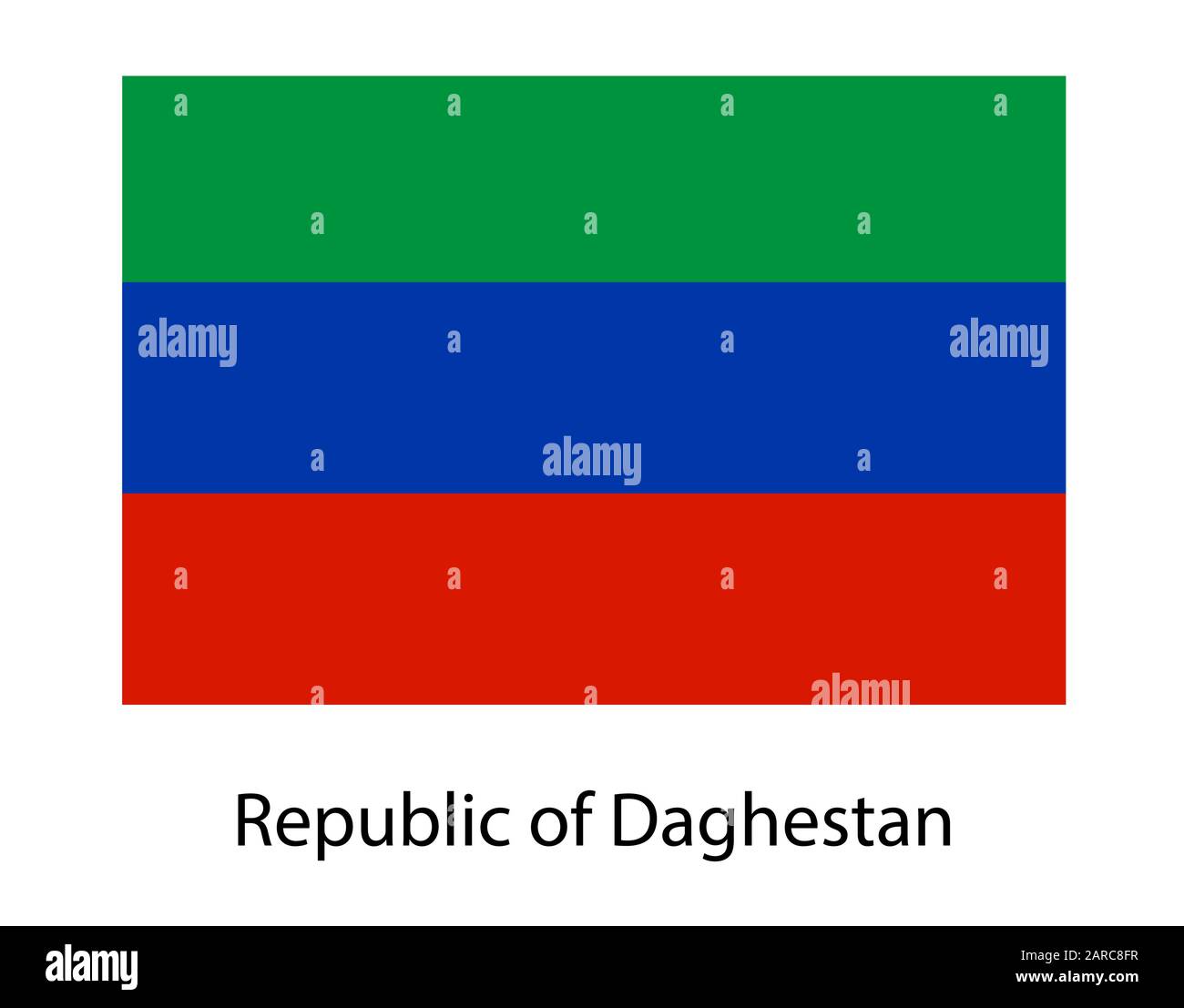 Drapeau de la République du Dagestan et affiche du texte d'information, modèle de drapeau du Dagestan. Illustration de Vecteur