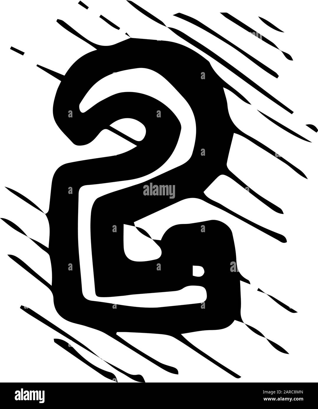 Numéro 2 dans le style de gribouille dessiné à la main isolé sur fond blanc. Icône de signe vectoriel. Illustration de l'esquisse. Design carte d'anniversaire, logo, web, tatouage, prin Illustration de Vecteur