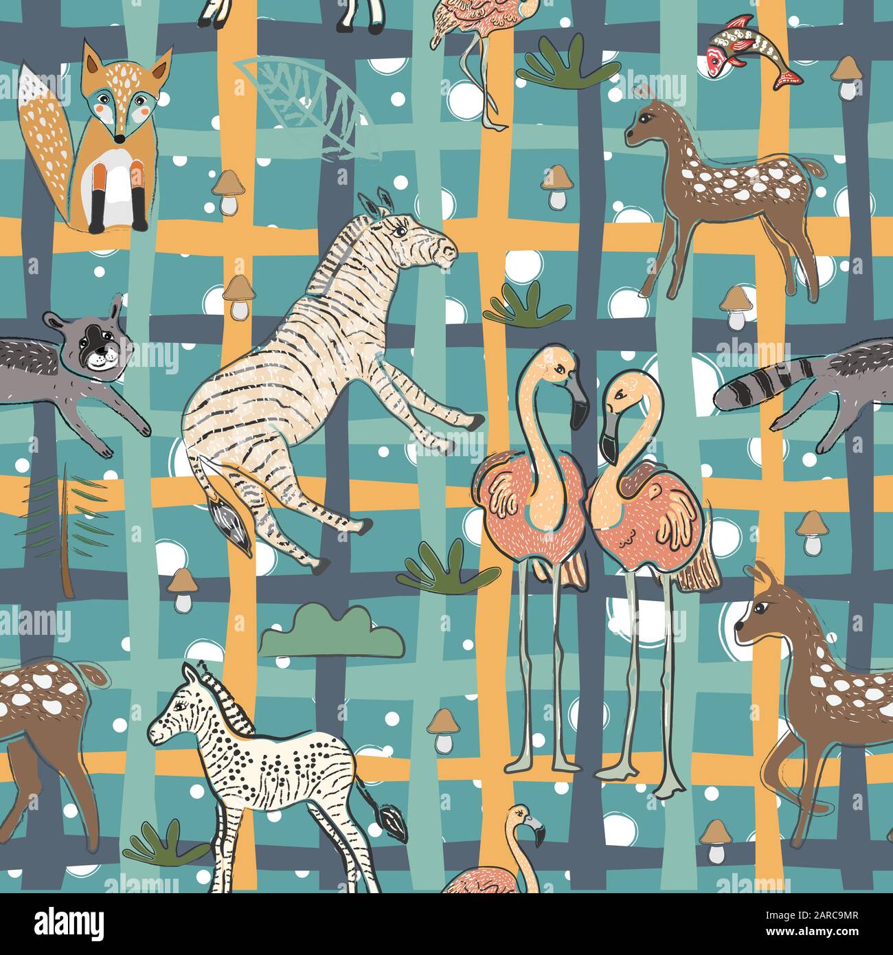 Modèle transparent avec des animaux. Style scandinave. Le travail de qualité. Vector Illustration Illustration de Vecteur