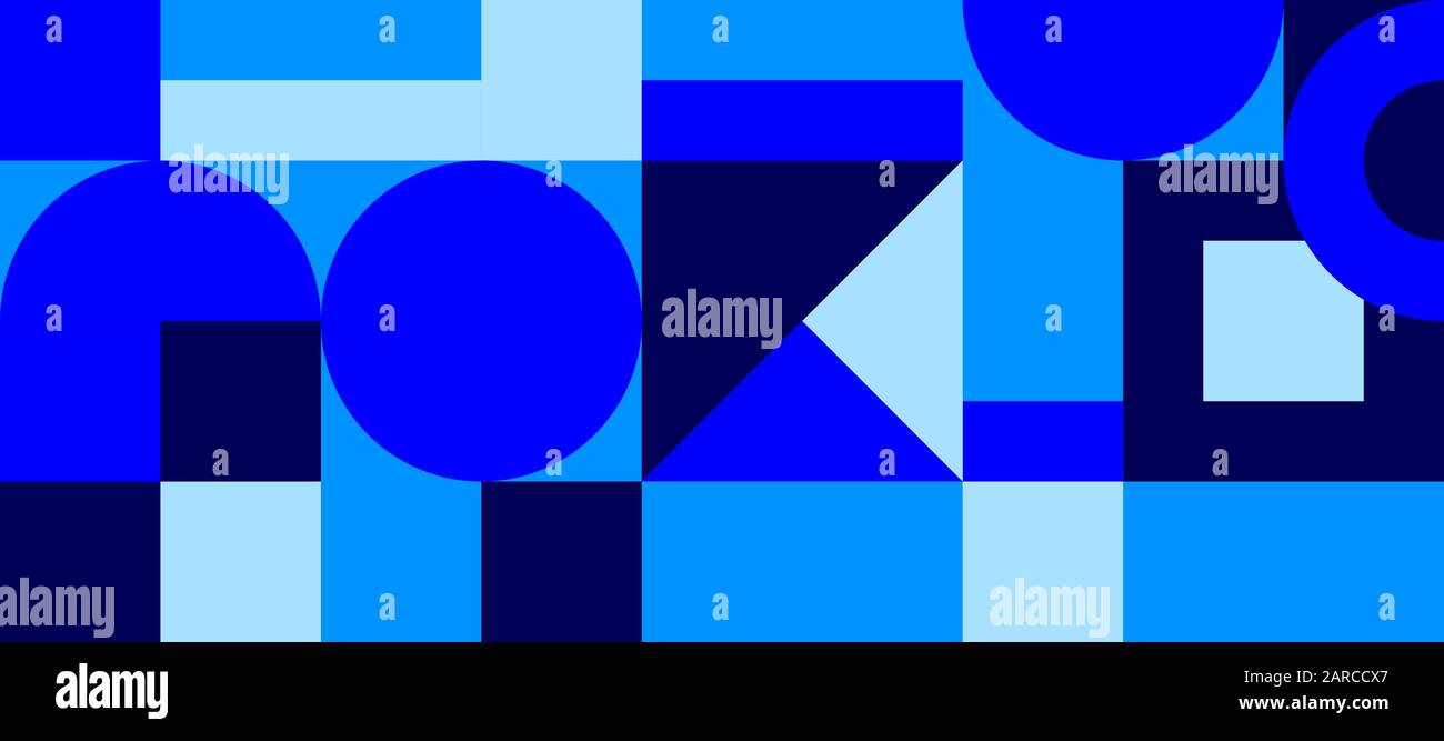 Modèle géométrique minimaliste sans couture Bauhaus, modèle de couleur vectorielle, fond bleu suisse Illustration de Vecteur