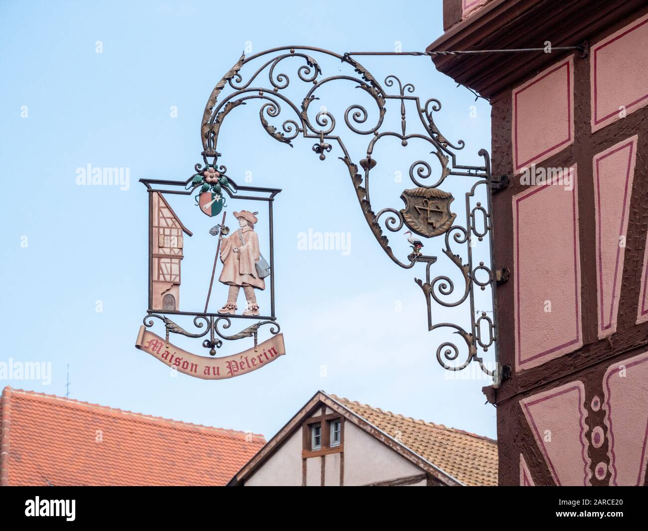 Le restaurant traditionnel en fer forgé se trouve à la Maison au Pelerin, dans Colmar Alsace France Banque D'Images