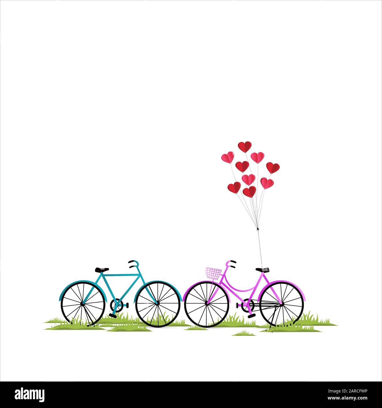 Vélo de fond Saint-Valentin avec ballons en forme de coeur Illustration de Vecteur