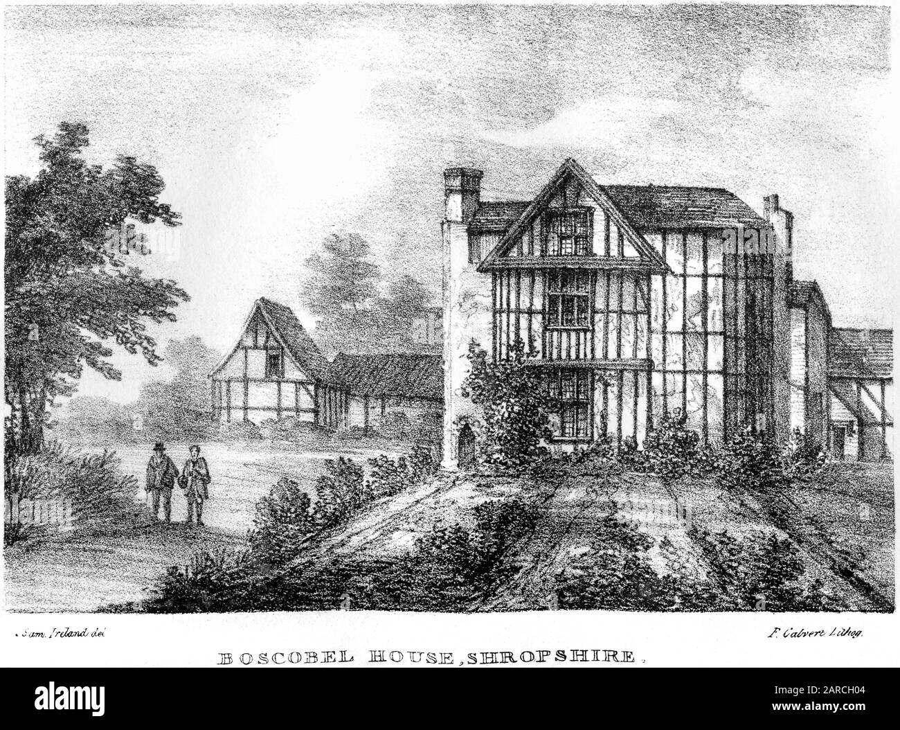 Une lithographie de Boscobel House, Shropshire numérisé à haute résolution. À partir d'un livre imprimé en 1824.Cette image est considérée comme exempte de tout droit d'auteur. Banque D'Images