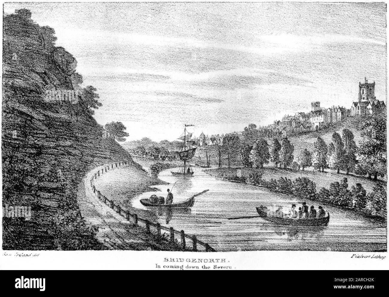Une lithographie de Bridgenorth (BridgNorth) Dans la descente du Severn numérisé à haute résolution. À partir d'un livre imprimé en 1824. Considéré comme libre de droits d'auteur. Banque D'Images
