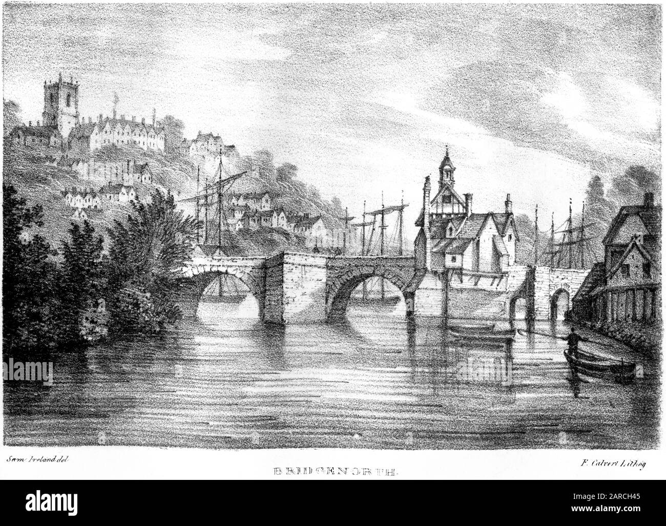 Une lithographie de Bridgenorth (BridgNorth) a été numérisée à haute résolution à partir d'un livre imprimé en 1824. Considéré comme libre de droits d'auteur. Banque D'Images
