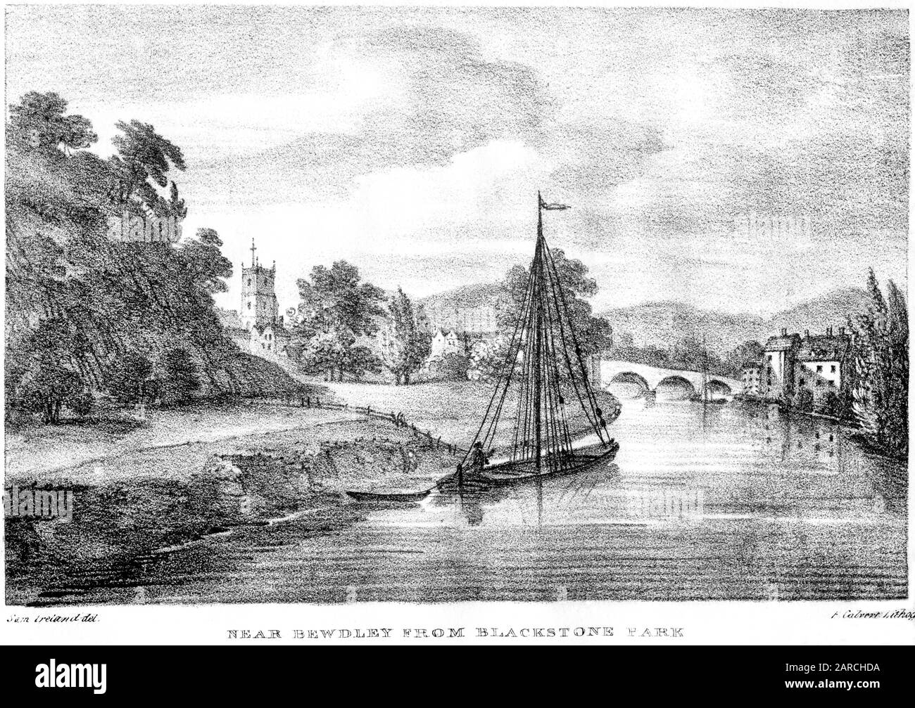 Une lithographie de près de Bewdley de Blackstone Park a été numérisée à haute résolution à partir d'un livre imprimé en 1824. Considéré comme libre de droits d'auteur. Banque D'Images