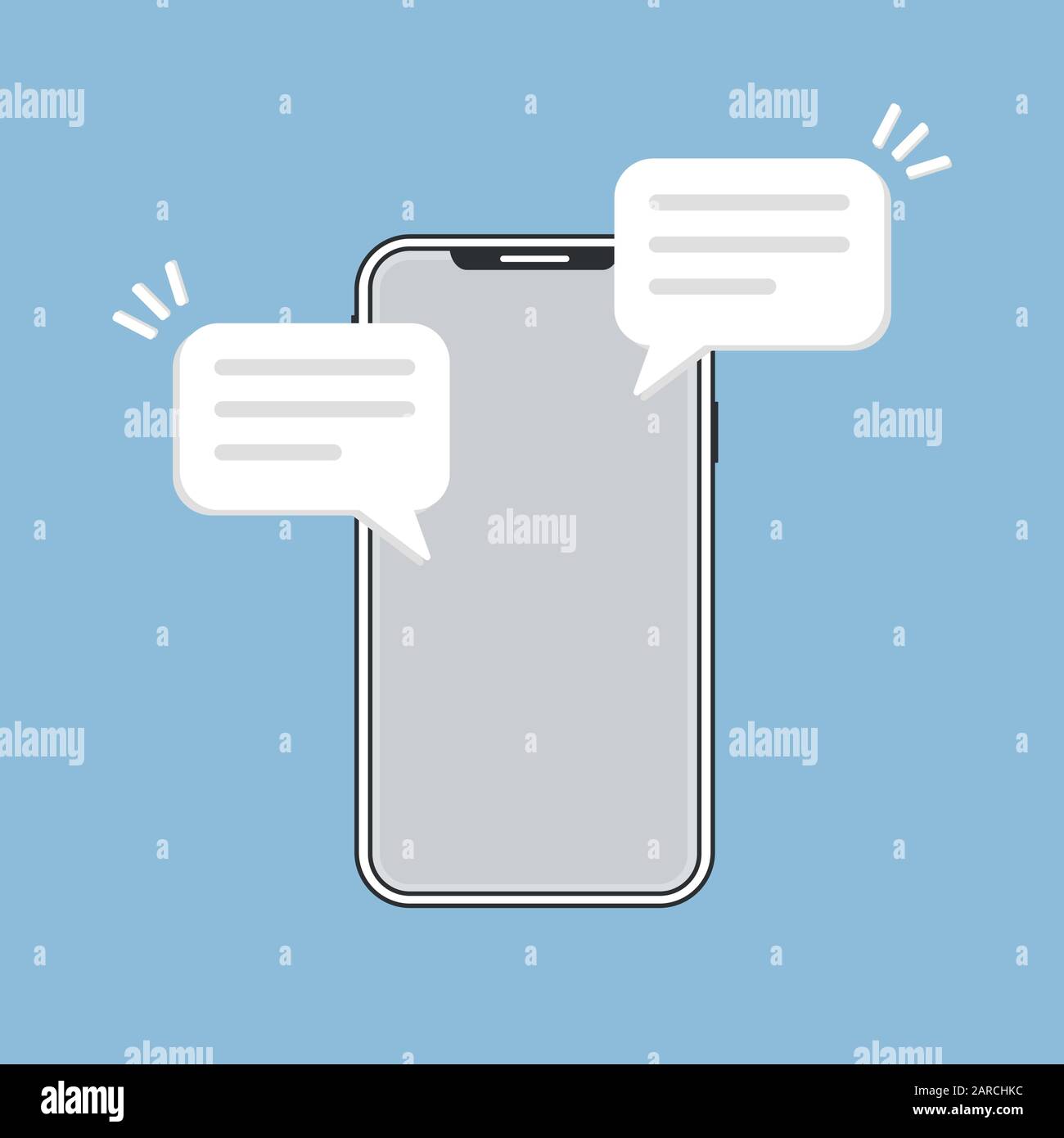 téléphone mobile avec nouvelle notification de message de chat. smartphone et bulle de chat. Texte nouveau message plat conception concept.vieillissement plat. Nouveau commentaire eps 10 Illustration de Vecteur
