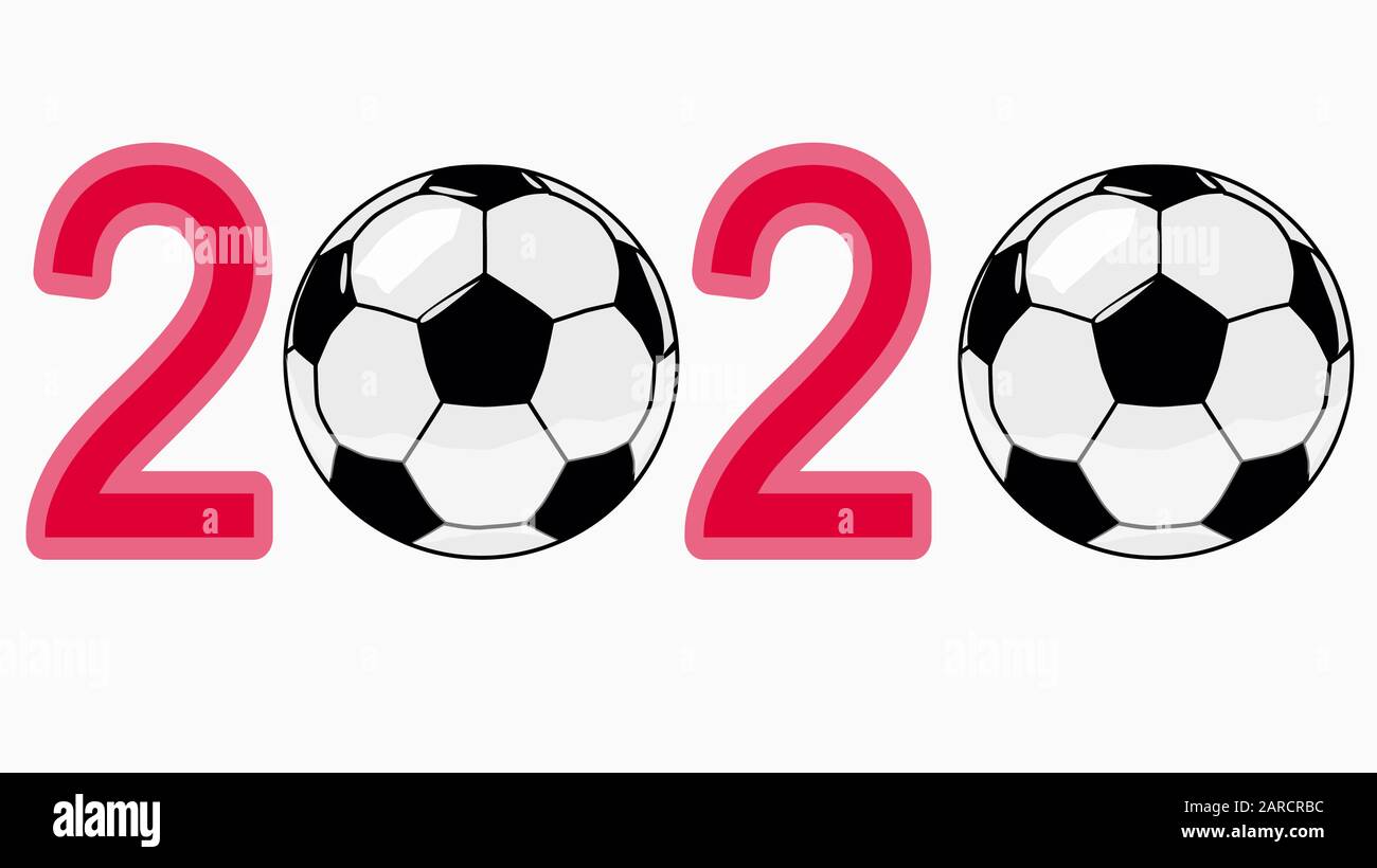2020 avec des balles de football, symbole du championnat européen de football Illustration de Vecteur