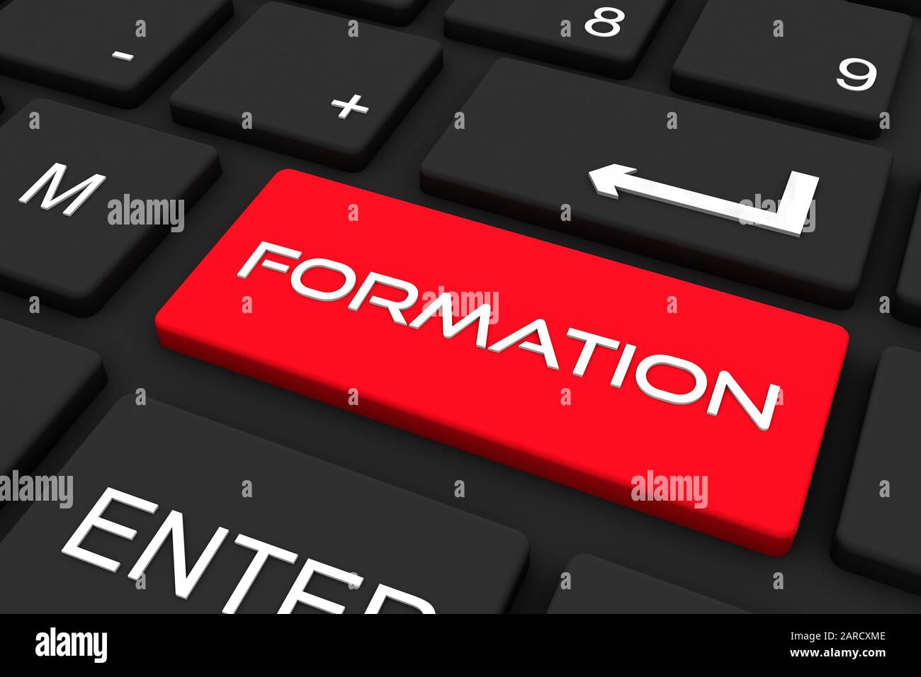 Rendu tridimensionnel. Clavier noir avec touche de formation , contexte du concept d'entreprise et de technologie Banque D'Images