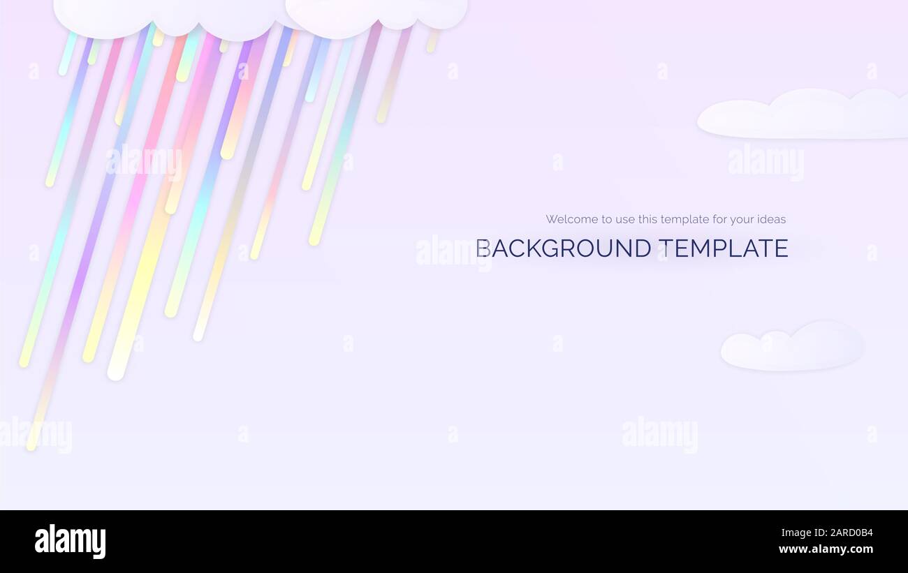 Modèle d'arrière-plan clair avec des gouttes de pluie de gradient colorées arc-en-ciel et des nuages couleurs arc-en-ciel moderne avec un titre de bloc de texte sous-titre espace réservé pour nous Illustration de Vecteur