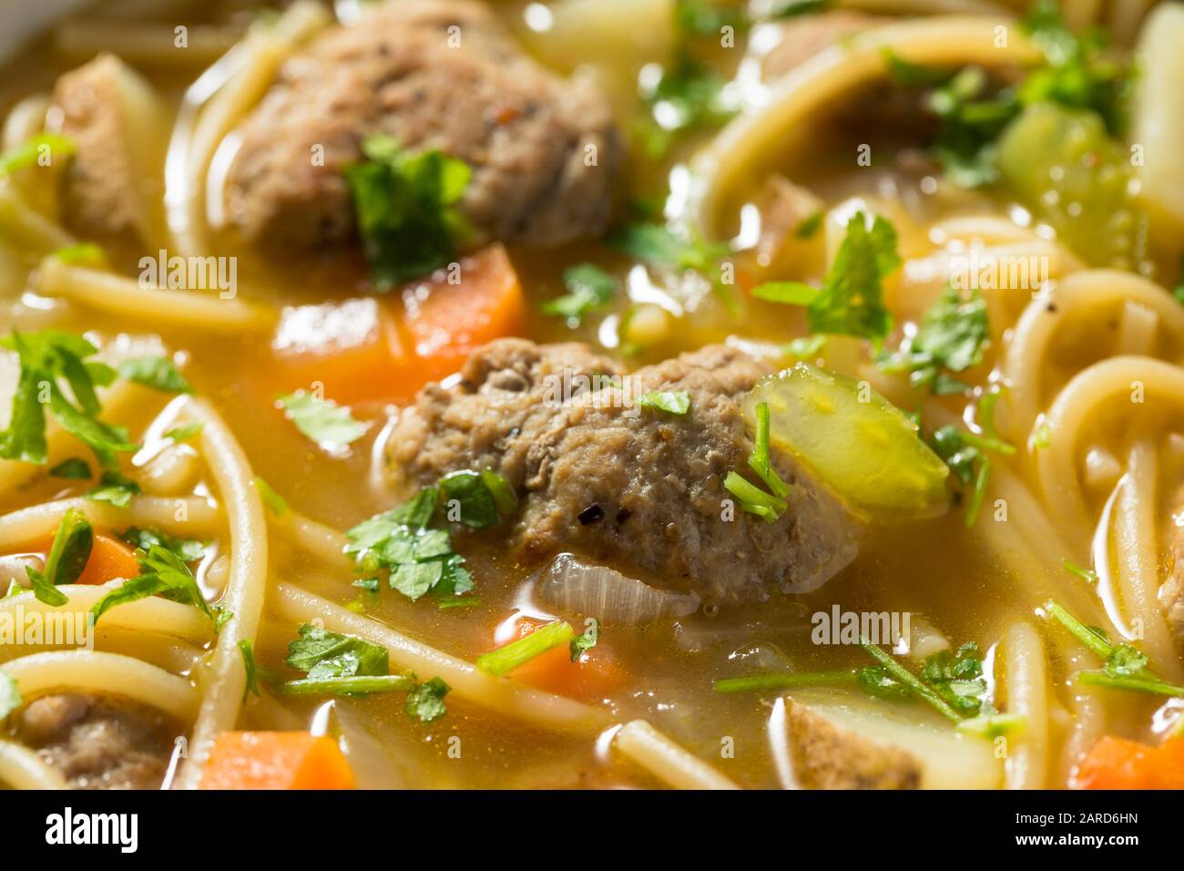 Soupe maison Sopa la Minuta Meatball aux Pommes de Terre et Aux Nouilles Banque D'Images