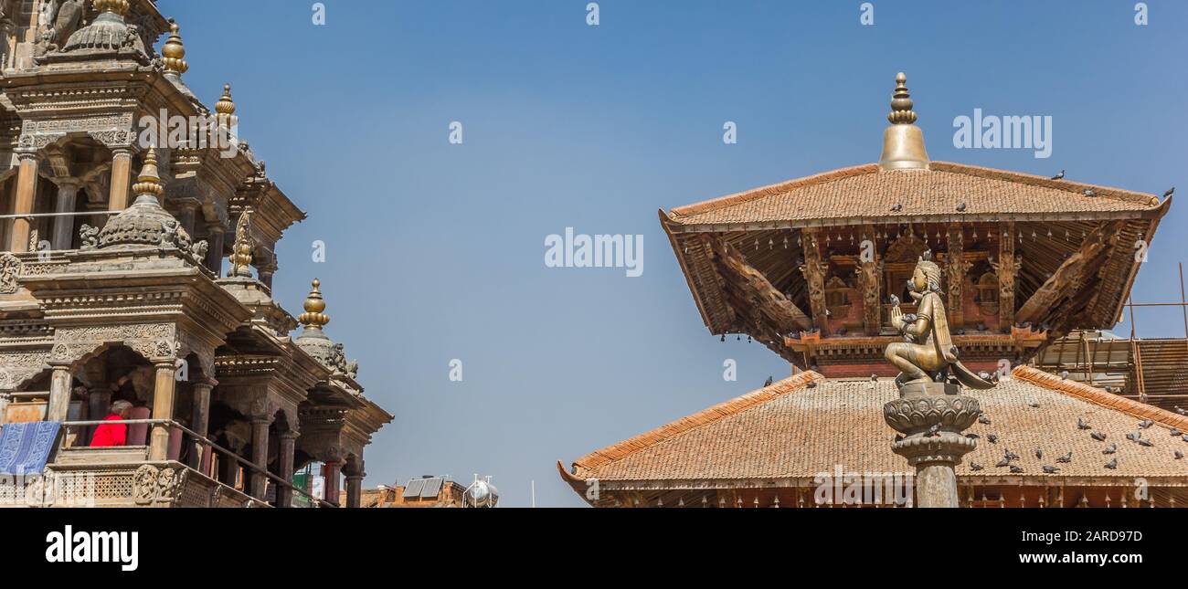 Panorama des toits de temple sur la place Durbar à Patan, au Népal Banque D'Images