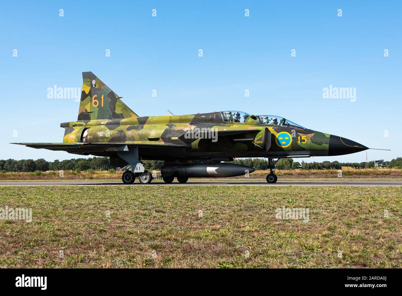 Un magnifique avion de chasse Saab 37 Viggen du vol historique de l'armée de l'air suédoise. Banque D'Images