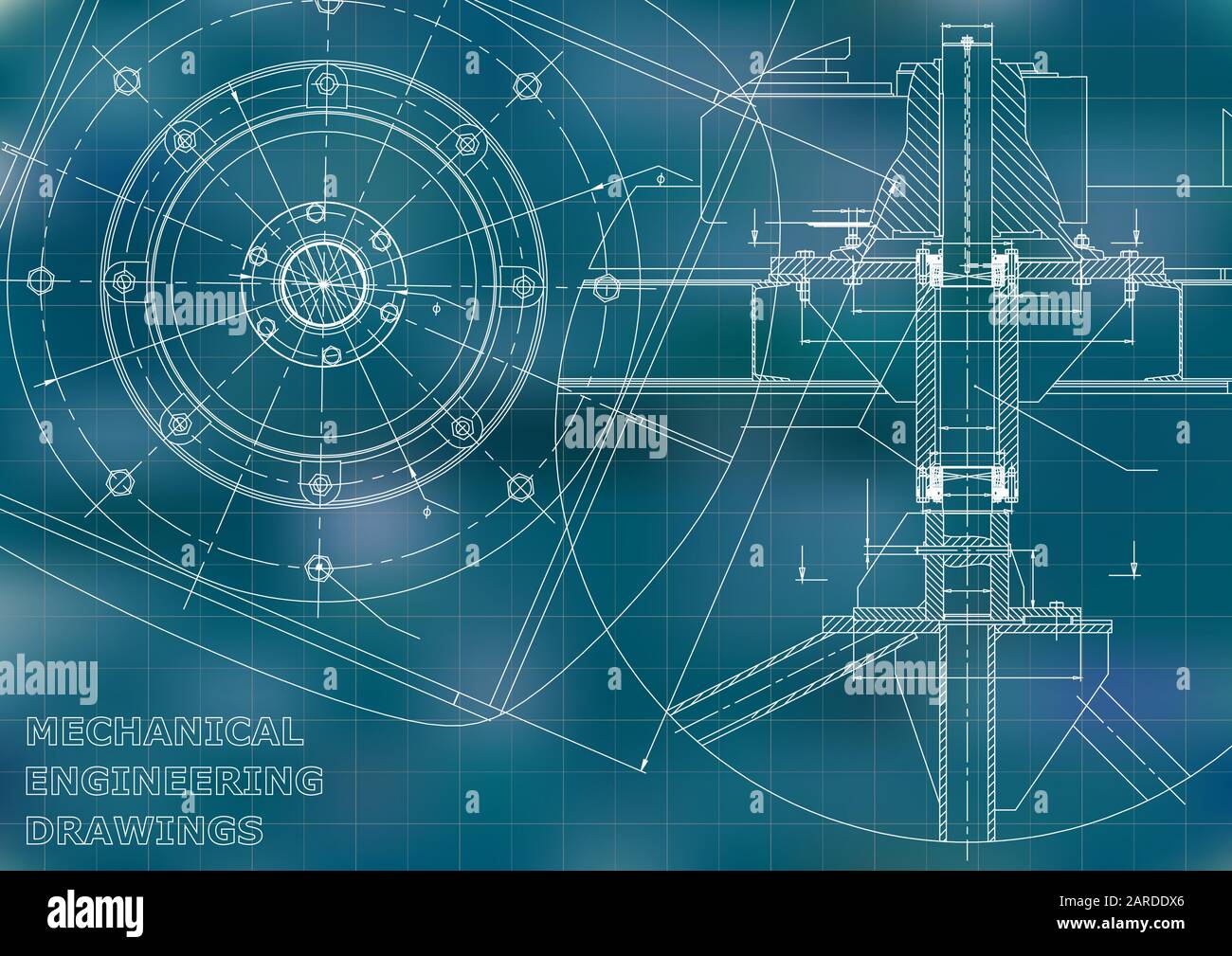 Dessins d'ingénierie mécanique. Vecteur. Bleu. Grille Illustration de Vecteur