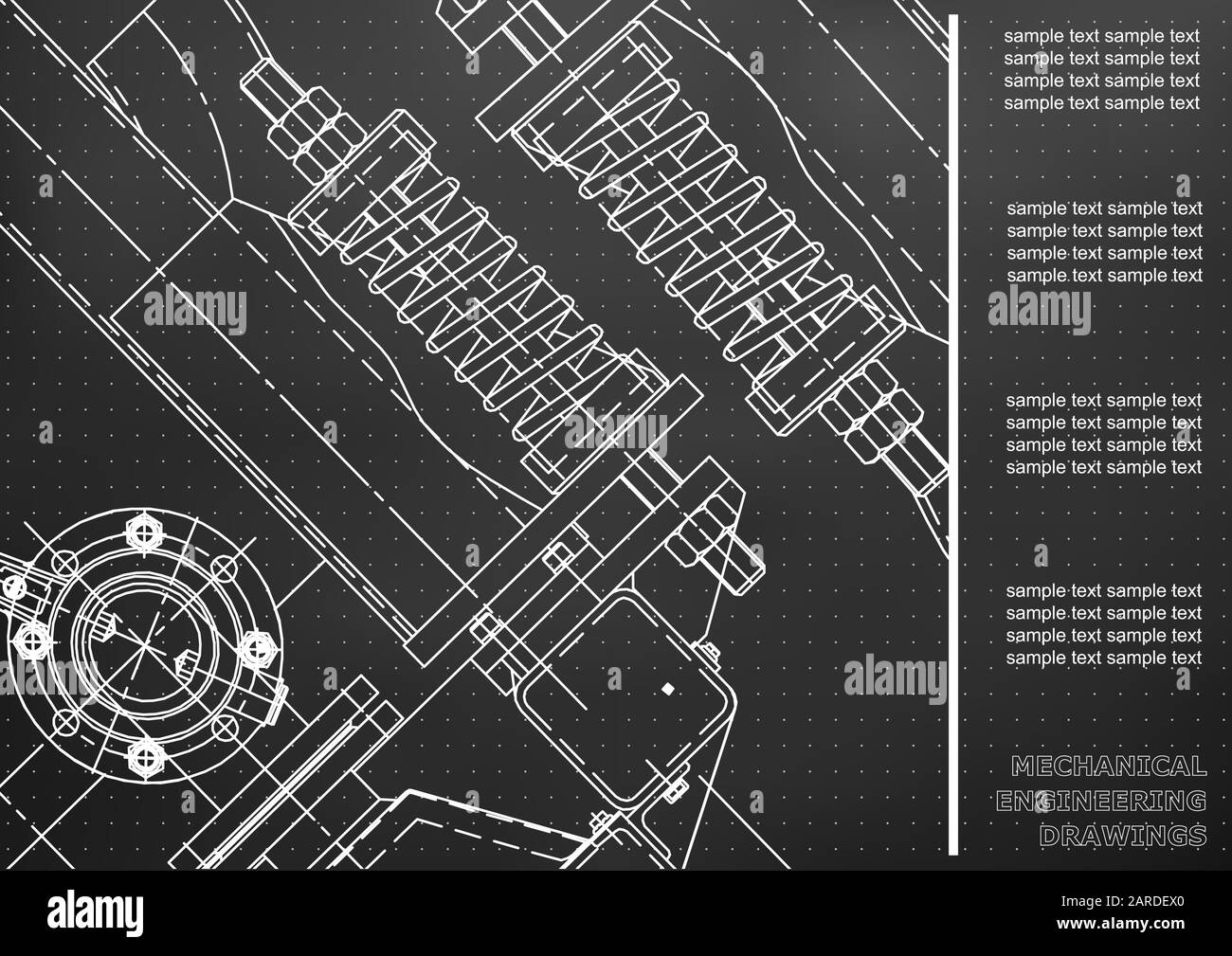 Dessins d'ingénierie mécanique. Couverture, étiquette, arrière-plan pour inscription. Identité De L'Entreprise. Noir. Points Illustration de Vecteur