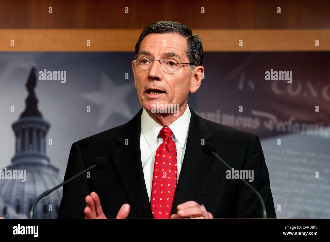 27 janvier 2020 - Washington, DC, États-Unis: Le sénateur américain John Barrasso (R-WY) discute de la destitution lors d'une conférence de presse. (Photo de Michael Brochstein/Sipa USA) Banque D'Images