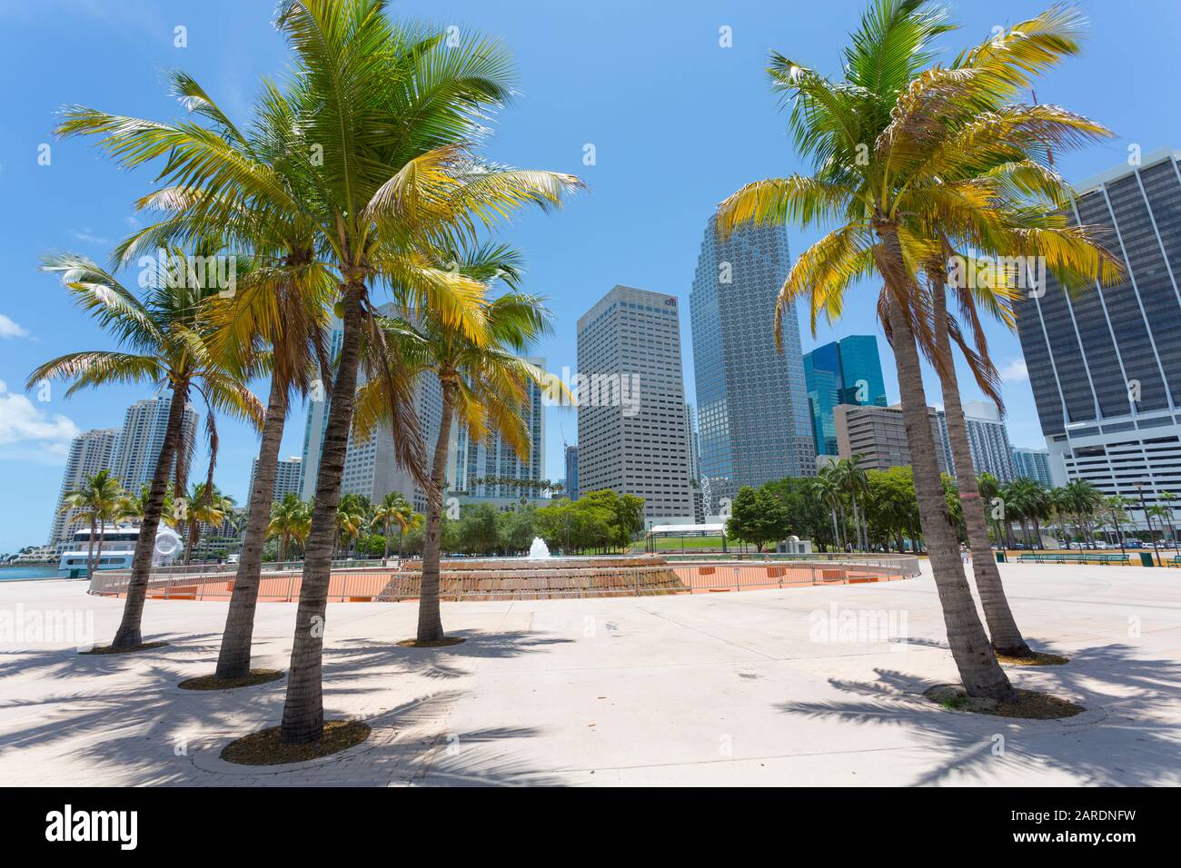 Bayfront Park et gratte-ciel de la ville dans le centre-ville, Miami, Floride, États-Unis d'Amérique, Amérique du Nord Banque D'Images