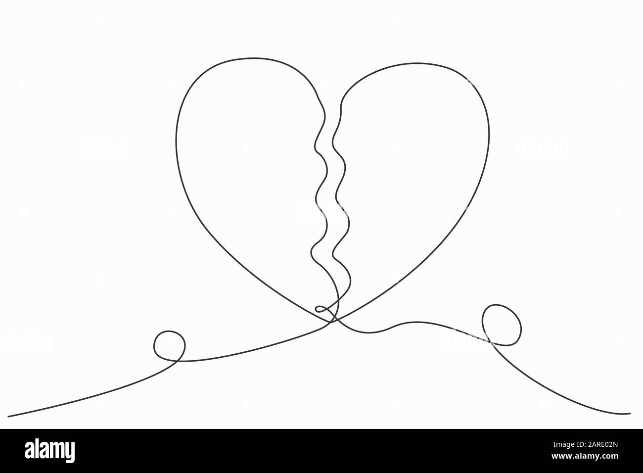 Ligne continue ou une ligne d'art de coeur Cassé. Tristesse. Désolé pour l'amour cassé. Illustration vectorielle. Illustration de Vecteur