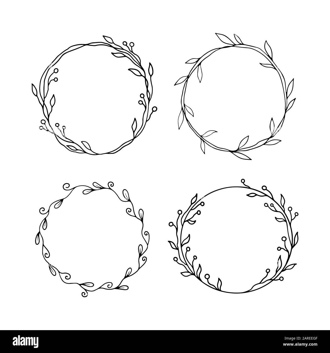 Faites à la main ensemble de cicle floral frame. Frontière pour bannière, mariage, carte de souhaits design. Vector illustration style de croquis. L'espace de copie pour le texte. Dessin à l'encre. Illustration de Vecteur