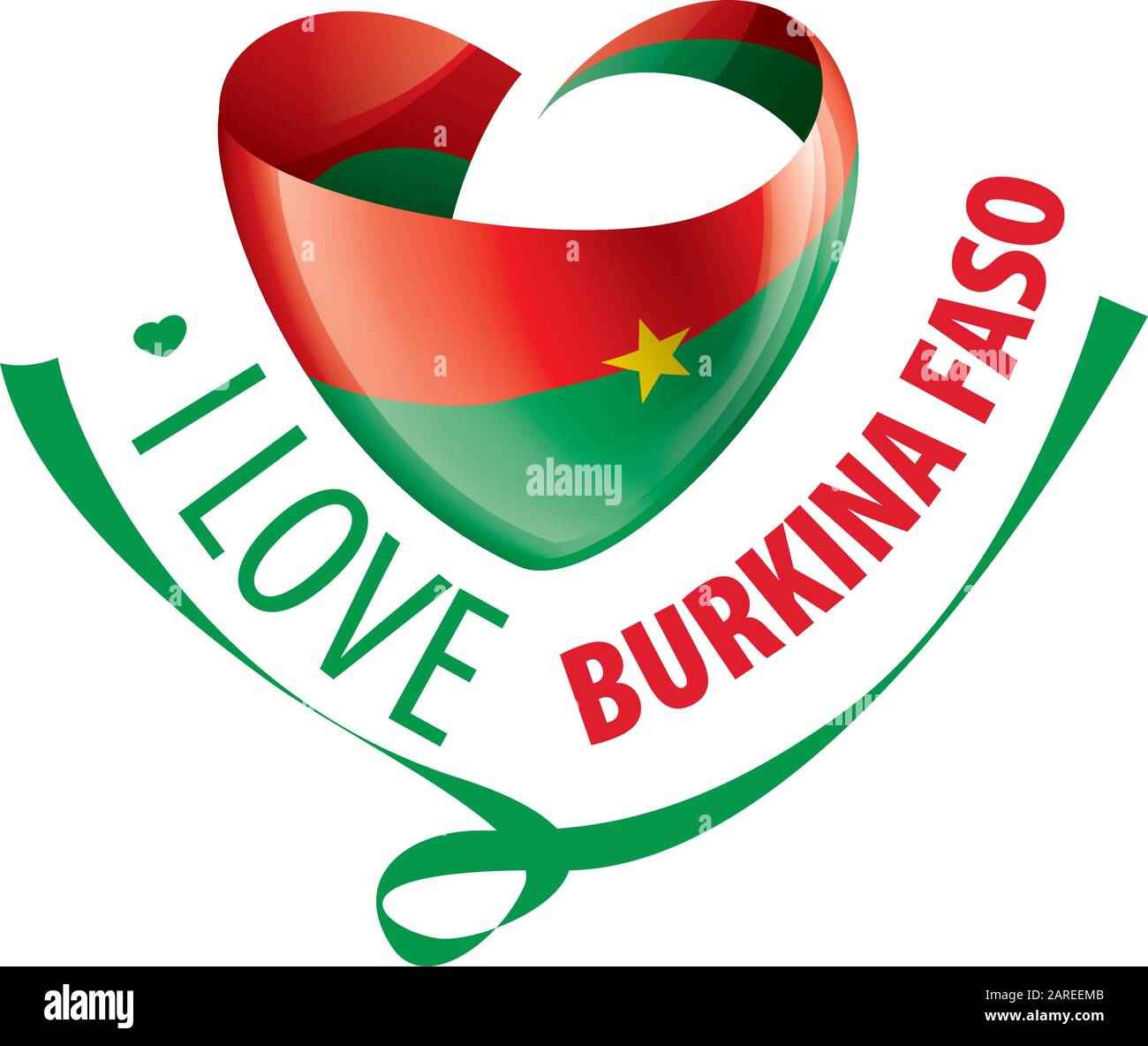 Drapeau national du Burkina Faso en forme de coeur et l'inscription J'aime le Burkina Faso. Illustration vectorielle Illustration de Vecteur