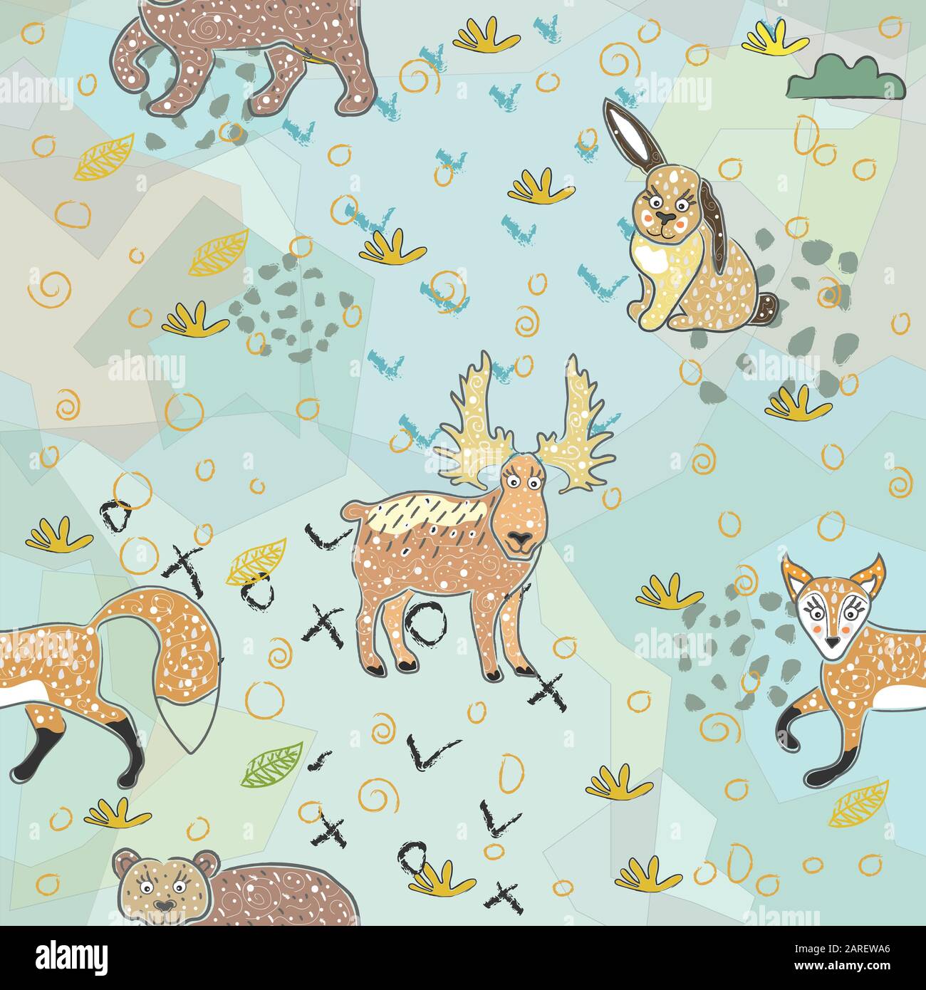 Modèle sans couture avec mignon animaux dessinés à la main, de forêt. Style scandinave. Des couleurs vives. Vector Illustration Illustration de Vecteur