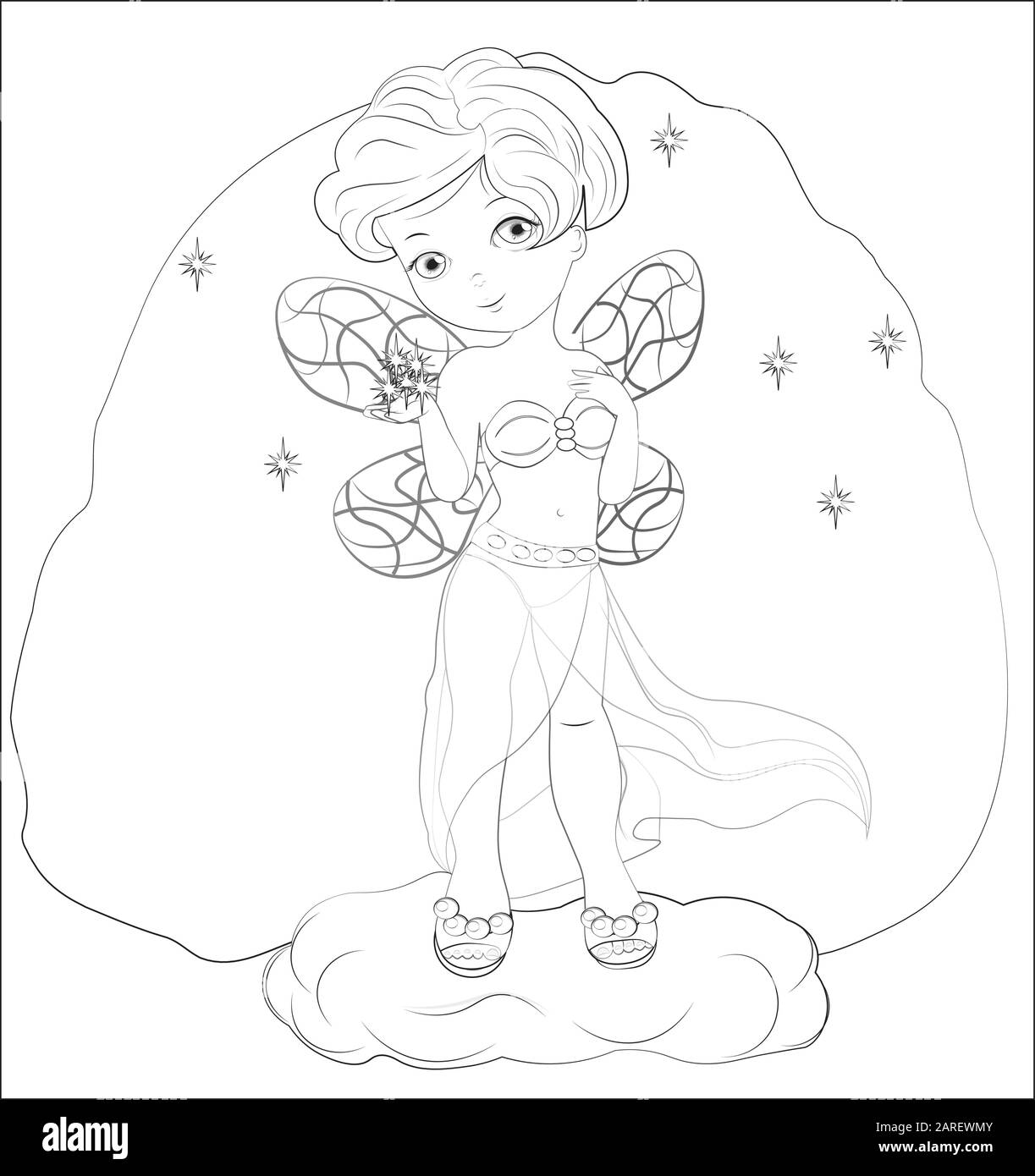 Livre de coloriage petite princesse de fée de nuit avec poussière d'étoile magique. Photo en 