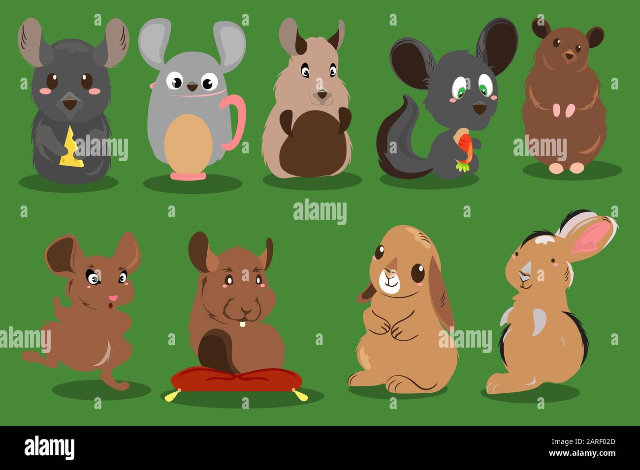 Jeu D'Animaux Rongeurs Sauvages, Chipmunk, Chinchilla, Hamster, Squirrel, Lapin, Illustration Vectorielle Cavy Illustration de Vecteur