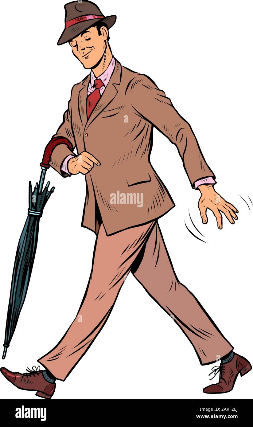 Élégant gentleman rétro avec parapluie Illustration de Vecteur