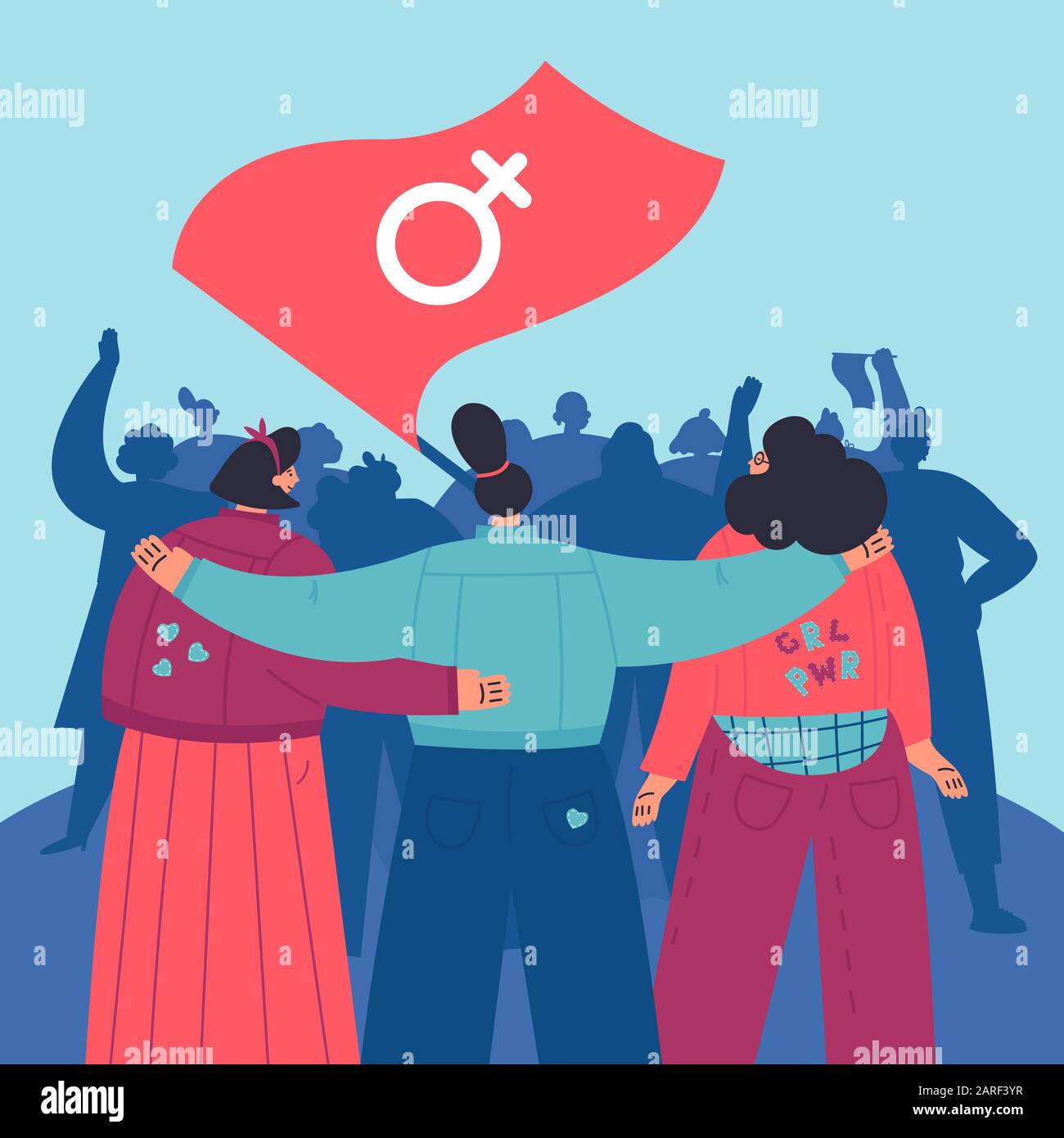 Les femmes se sont mutuellement huées lors de la Marche des droits des femmes Illustration de Vecteur