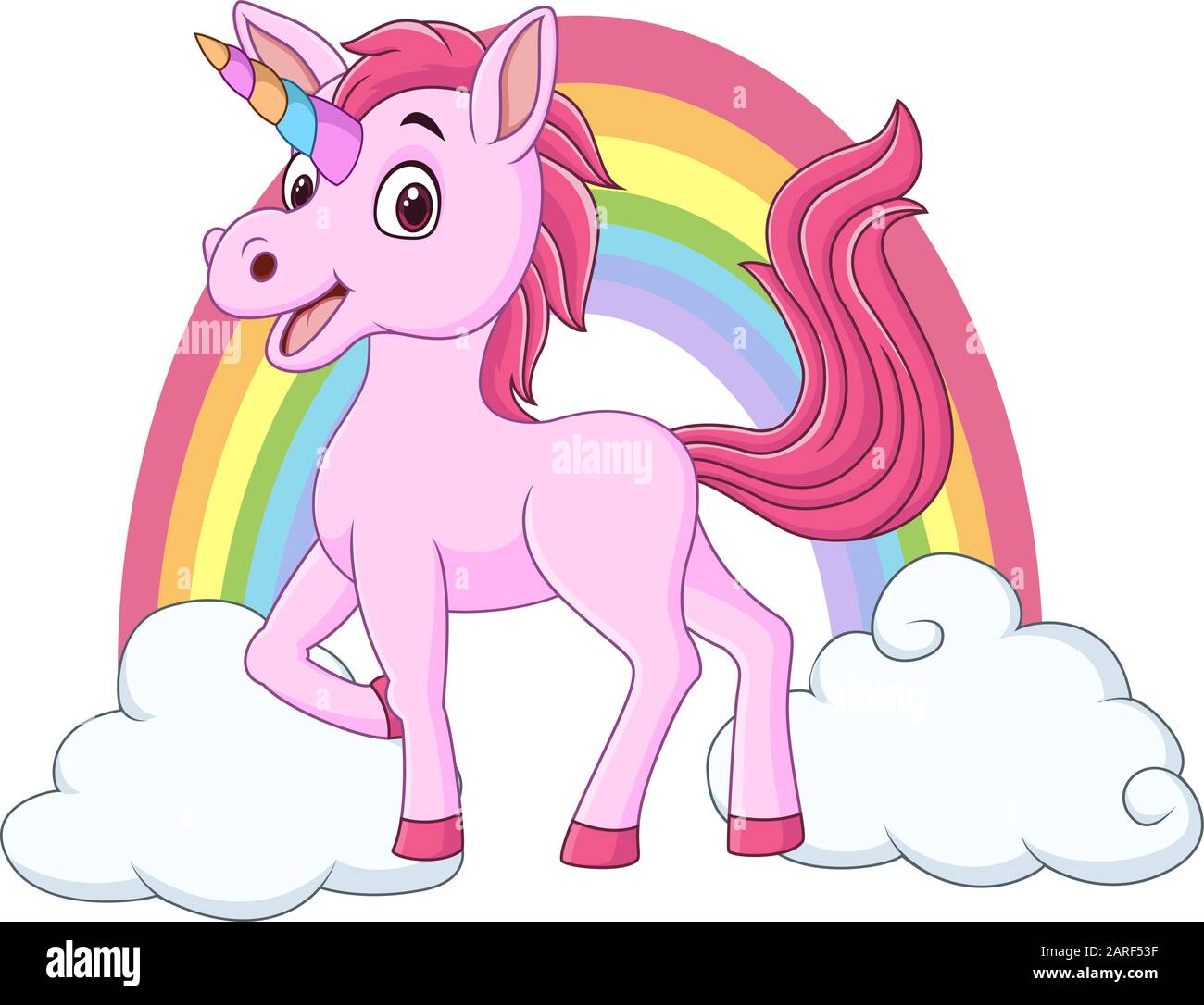 Jolie licorne pour bébé avec nuages et arc-en-ciel Illustration de Vecteur