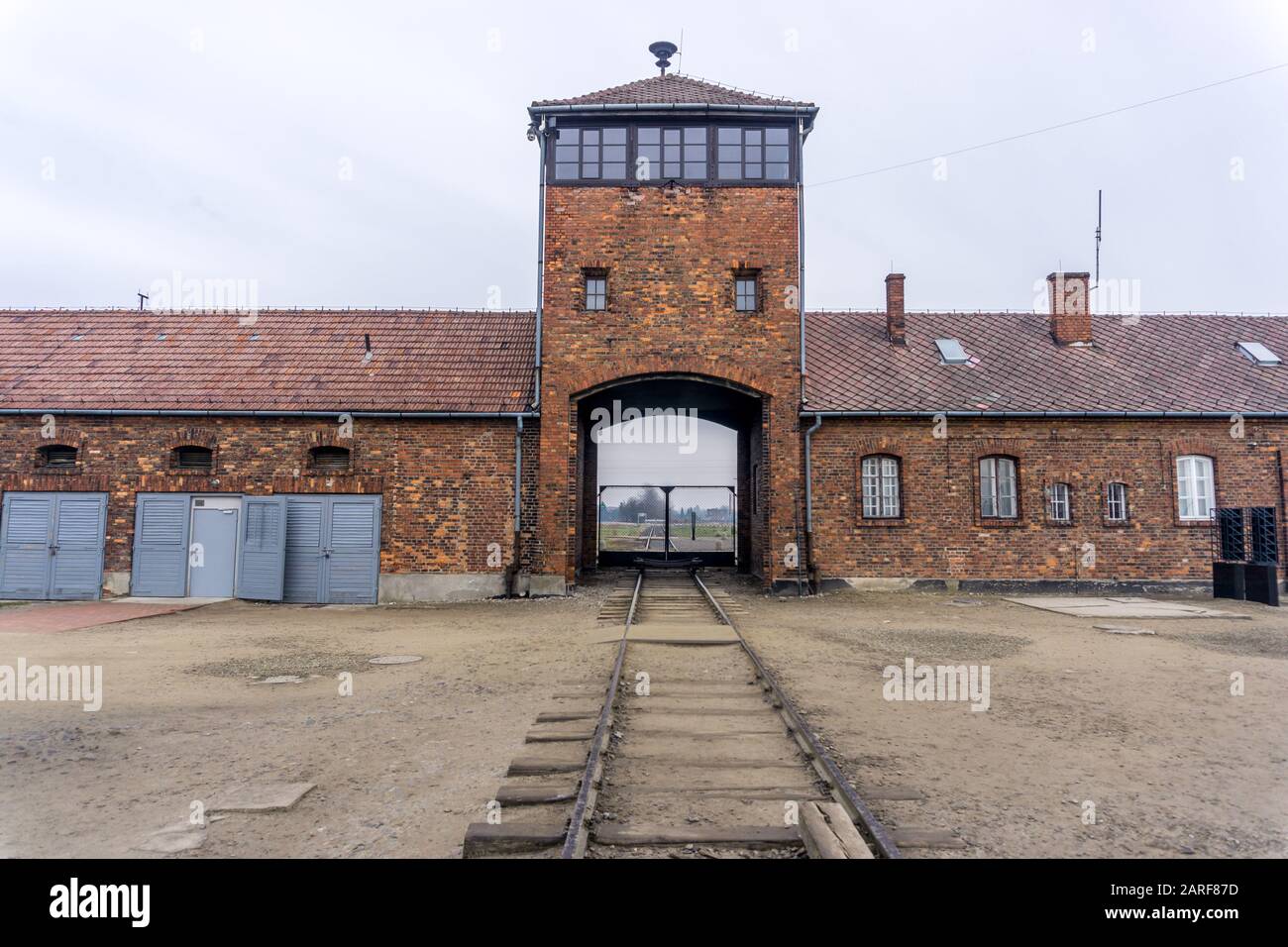 Entrée À Auschwitz Ii–Birkenau,Ofiar Niemieckiego Faszyzmu, Brzezinka, Pologne Banque D'Images