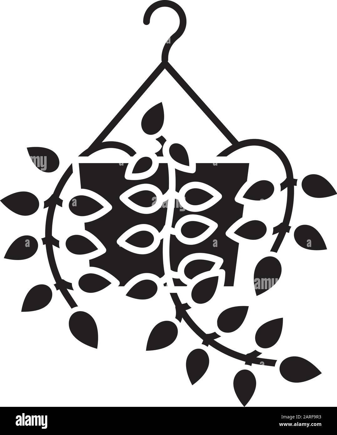 Icône de glyphe noir de Pithos. Diables. Epiremnum Aurum. Vigne d'escalade intérieure. Plantes ornementales. Maison décorative suspendue. Symbole silhouette sur wh Illustration de Vecteur