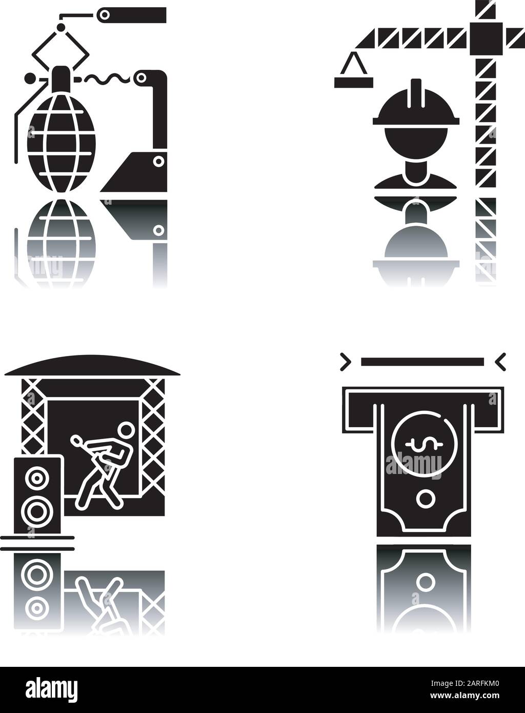 Types d'industrie ensemble d'icônes de glyphe noir d'ombre de goutte. Services financiers, armes, construction, secteurs de la musique de l'économie. Production de biens et services. Bus Illustration de Vecteur Types d'industrie ensemble d'icônes de glyphe noir d'ombre de goutte. Services financiers, armes, construction, secteurs de la musique de l'économie. Production de biens et services. Bus Illustration de Vecteur