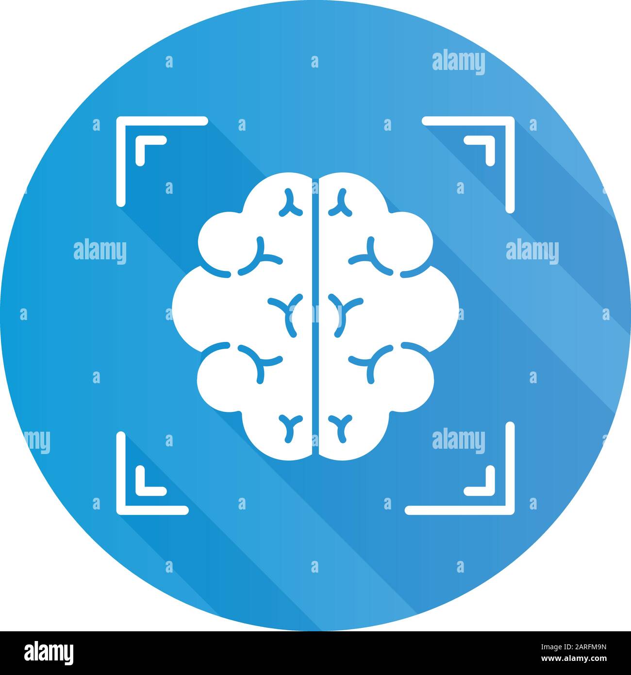 Icône de glyphe d'ombre longue à conception plate bleue pour l'acquisition cérébrale. Neuroimagerie. Analyse de la structure du système nerveux. Procédure médicale non chirurgicale. Examen hospitalier Illustration de Vecteur