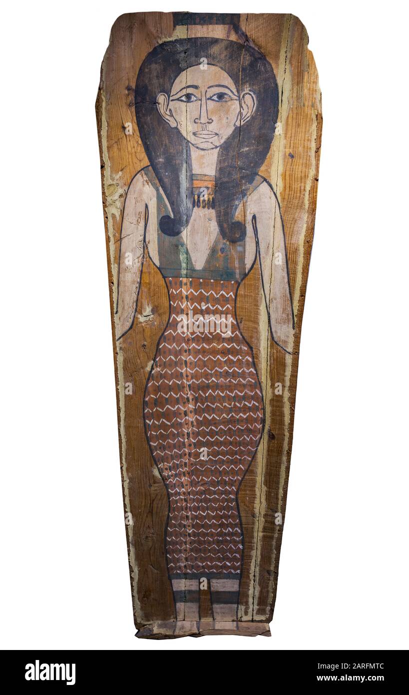 Barcelone, Espagne - 27 décembre 2019: Plateau Coffin représentant l'Écrou de la Déesse. Musée De L'Egypte Ancienne Culture De Barcelone, Espagne Banque D'Images