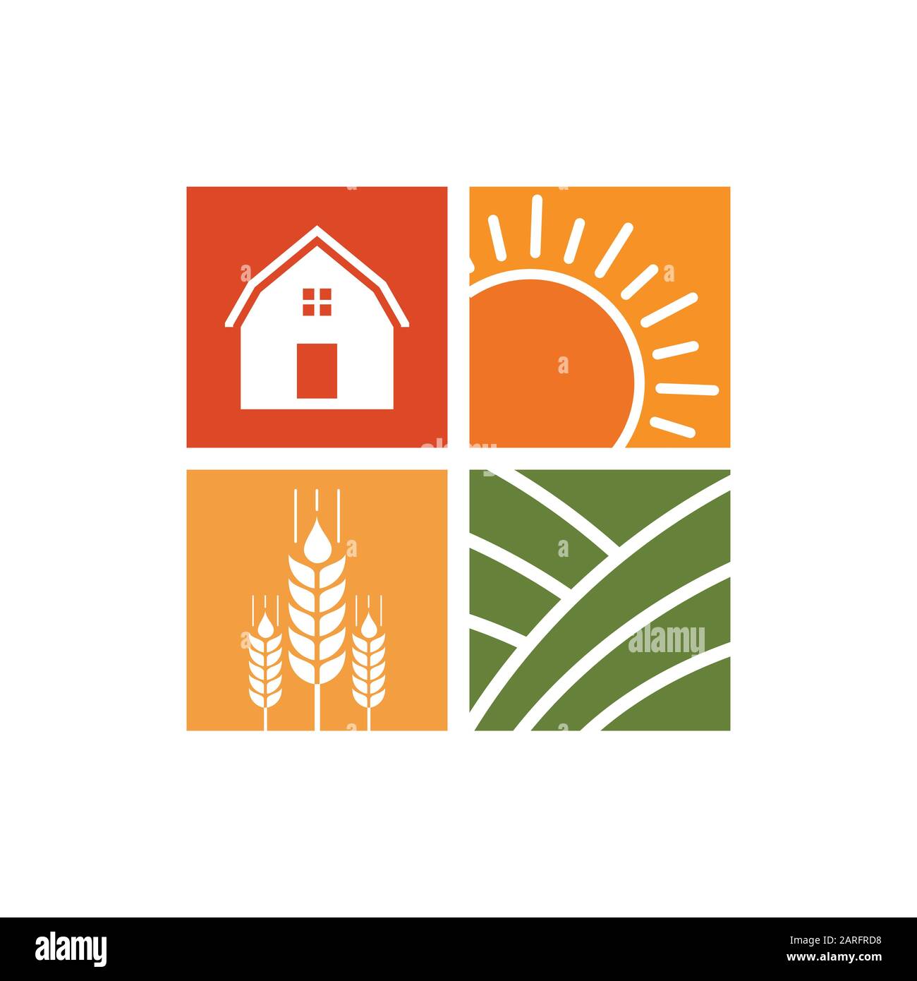 Modèle de logo du concept Agriculture Farm House avec paysage agricole Illustration de Vecteur