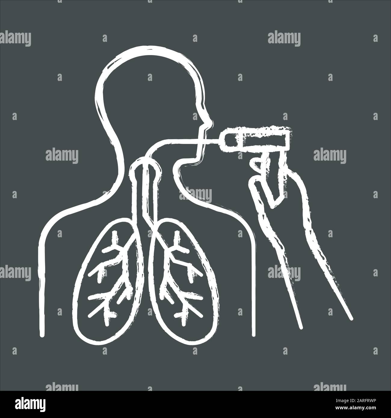 Icône craie de bronchoscopie. Contrôle des voies aériennes. Examen du risque de cancer du poumon. Procédure médicale. Endoscopie thoracique. Services de santé. Vérification de l'anatomie. Maladie d Illustration de Vecteur