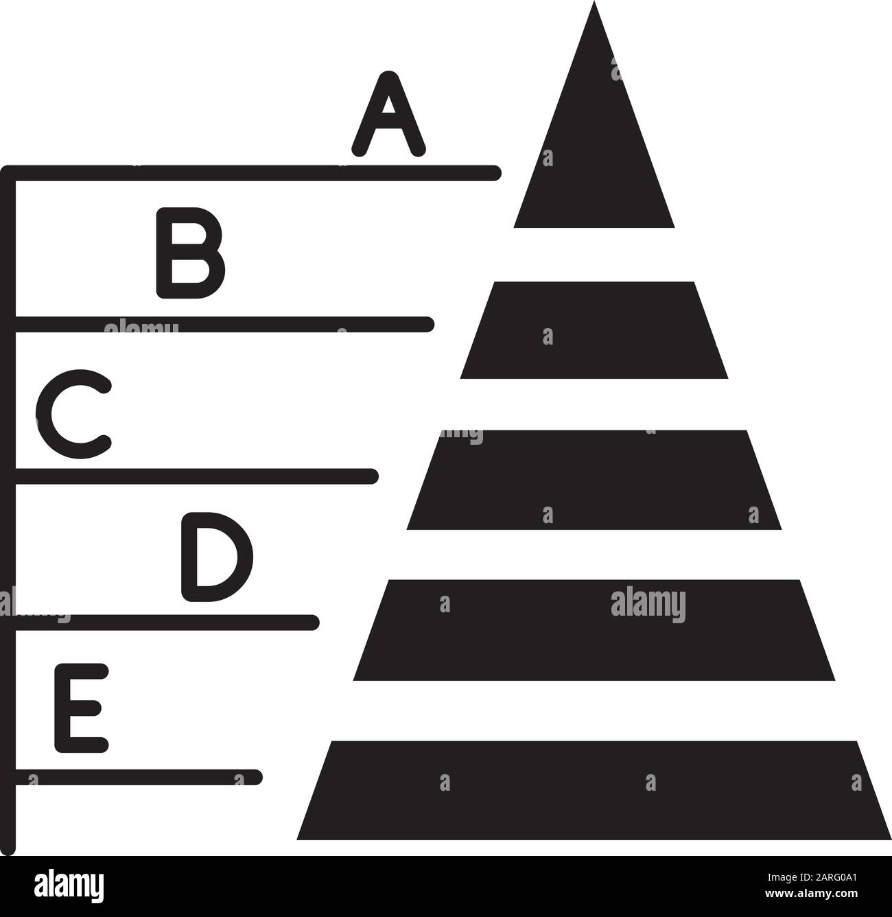 Icône de glyphe de graphique pyramidal. Tableau hiérarchique des informations. Présentation des données. Visualisation du modèle d'entreprise. Présentation économique. Symbole silhouette. Nega Illustration de Vecteur