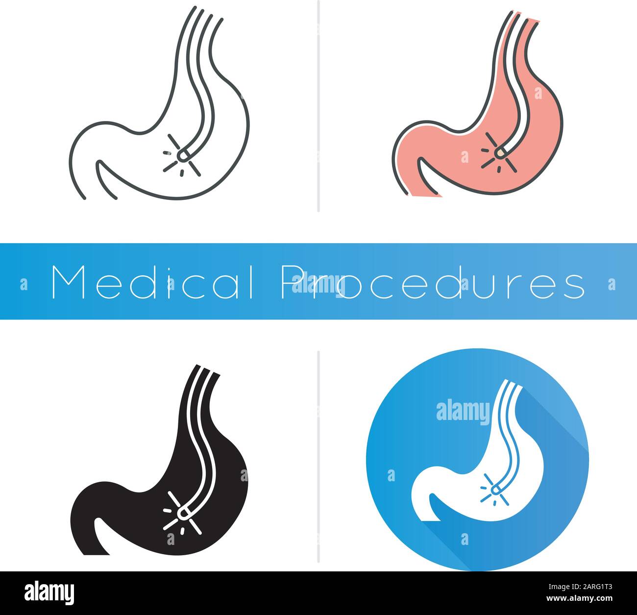 Icône d'endoscopie. Processus de gastroscopie. Procédure médicale non chirurgicale. Services de santé. Diagnostic de maladie. Inspection visuelle. Conception plate, linéaire A Illustration de Vecteur