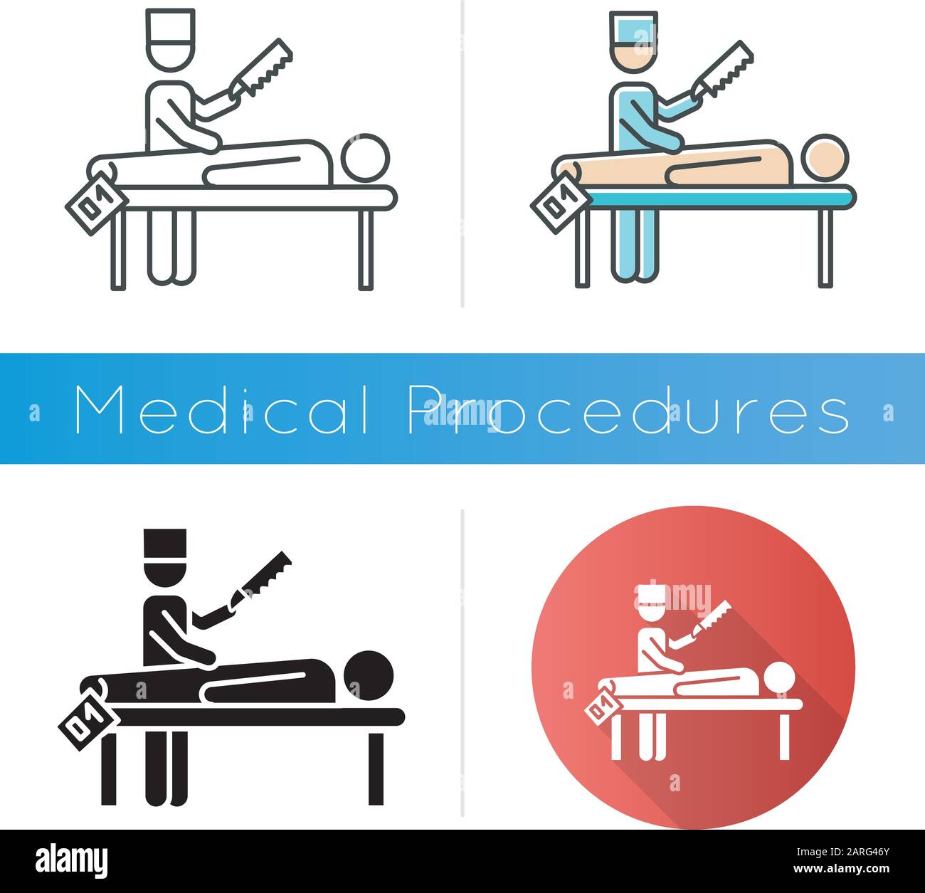 Icône d'autopsie. Désambiguisation. Patient décédé. Cadavre avec étiquette. Corps en morgue. Cause de décès. Procédure médico-légale. Conception plate, linéaire et colo Illustration de Vecteur
