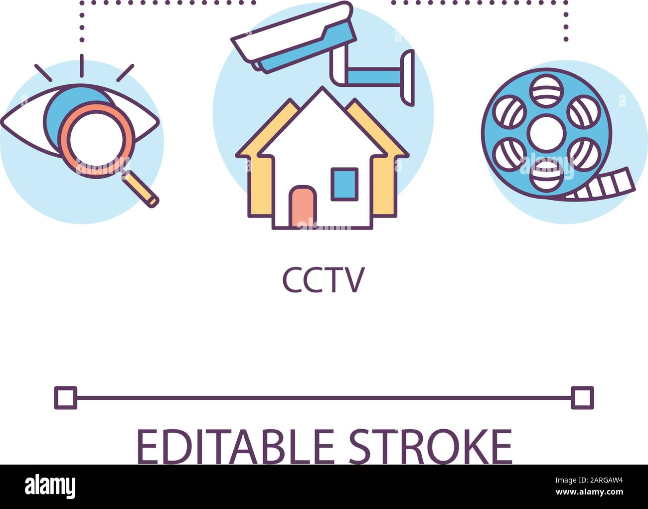 Icône de concept CCTV. Télévision en circuit fermé. Surveillance vidéo. Système de caméra de sécurité domestique. Illustration de la ligne fine de l'idée de surveillance à distance. Vecteur i Illustration de Vecteur