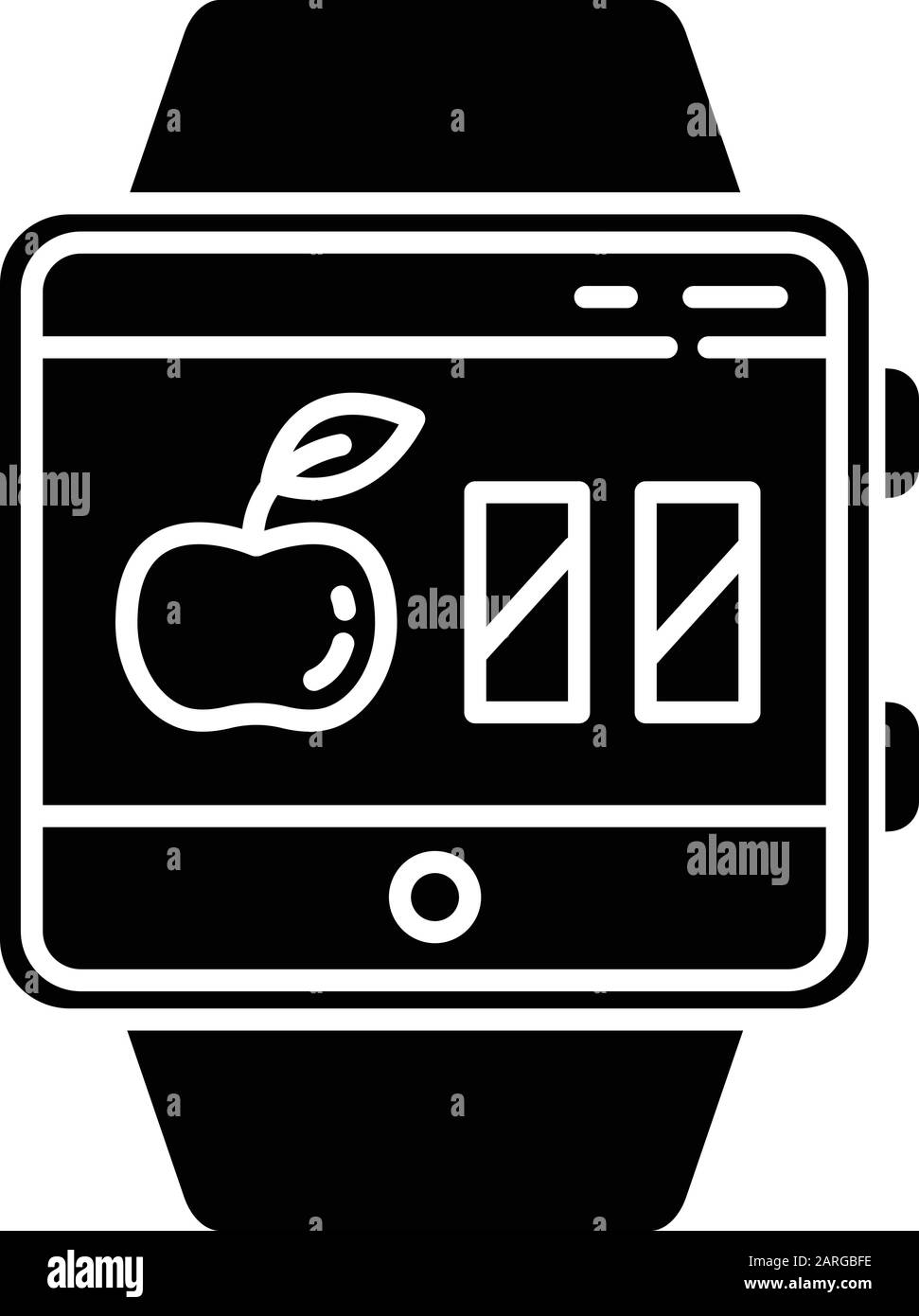 Icône glyphe de la fonction Smartwatch de la calculatrice de calories. Estimation des calories pour maintenir, perdre et gagner du poids. Symbole silhouette. Espace négatif. Fitness W Illustration de Vecteur