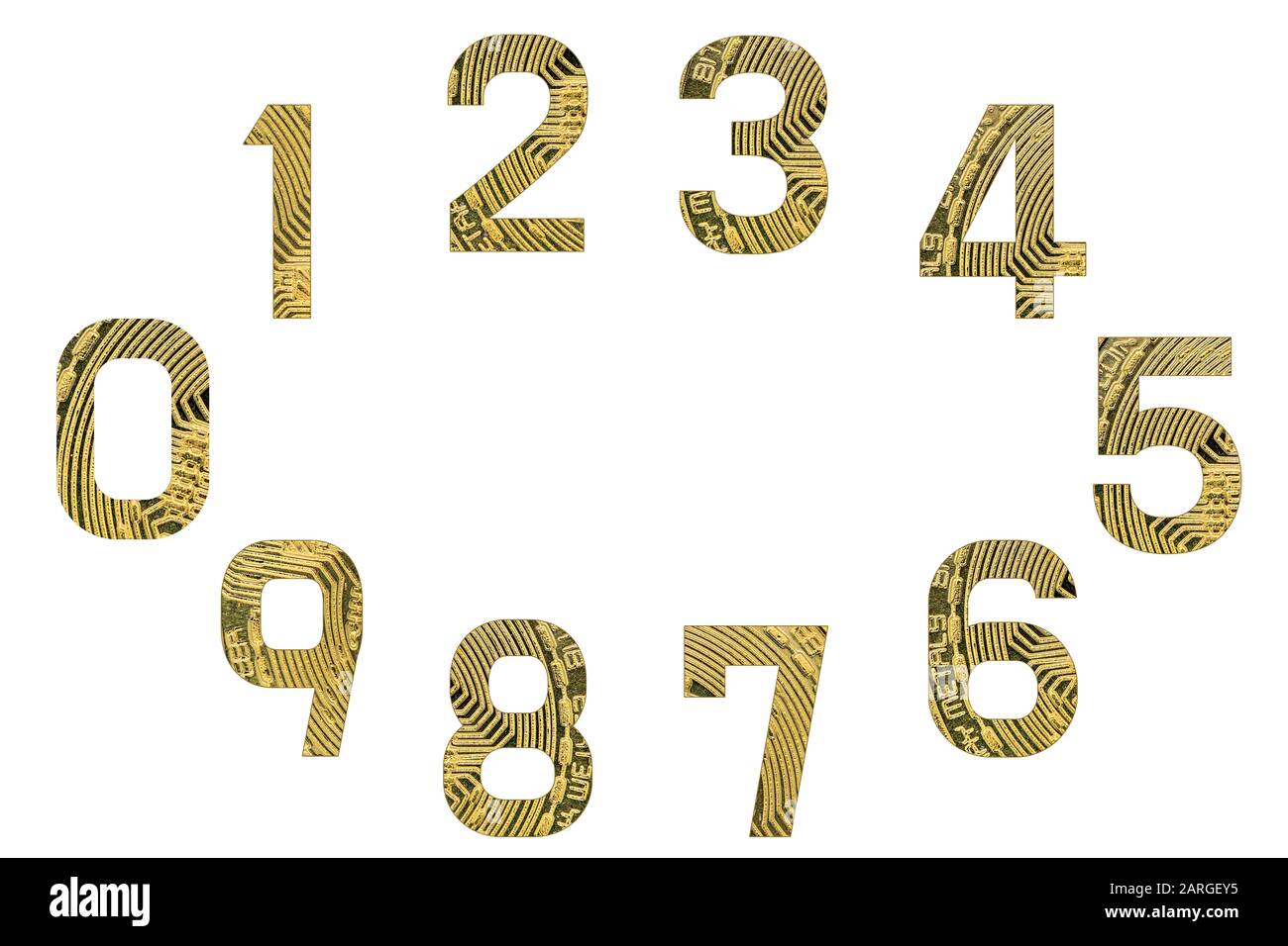 Série de numéros de bitcoin, isolé. Chiffres style cryptocurrency de zéro à neuf. Numéros 0, 1, 2, 3, 4, 5, 6, 7, 8, 9. La texture pour concevoir Banque D'Images