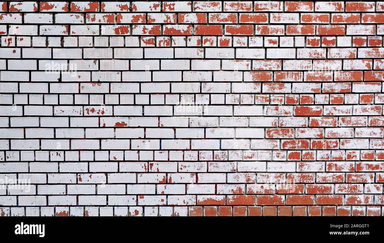 Mur de briques de merde taché de peinture blanche Banque D'Images