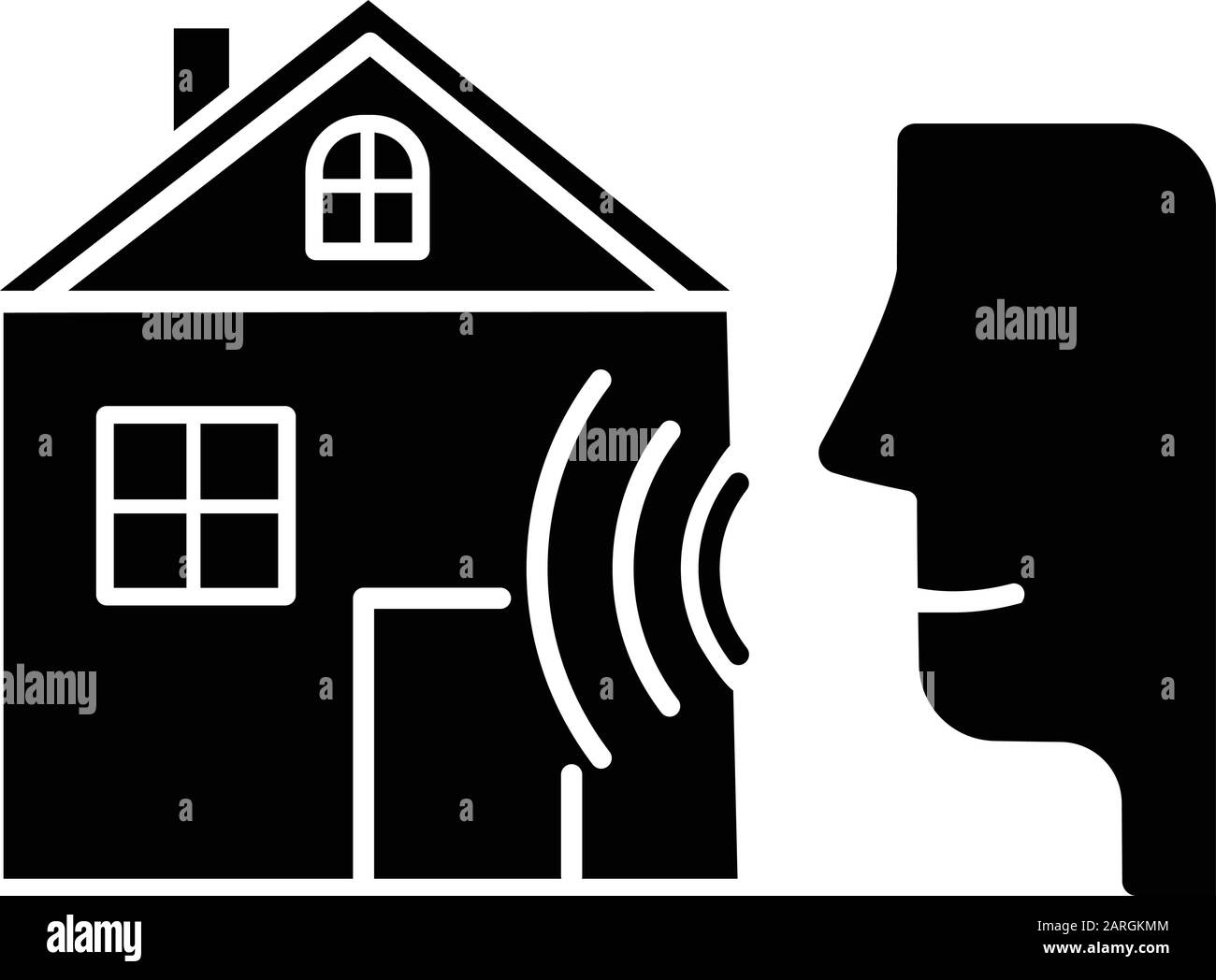 Icône de glyphe de contrôle intelligent de la maison. Gestion vocale. Commande distante. Parole, onde de son. Technologie innovante, système d'automatisation. Symbole silhouette. Nega Illustration de Vecteur