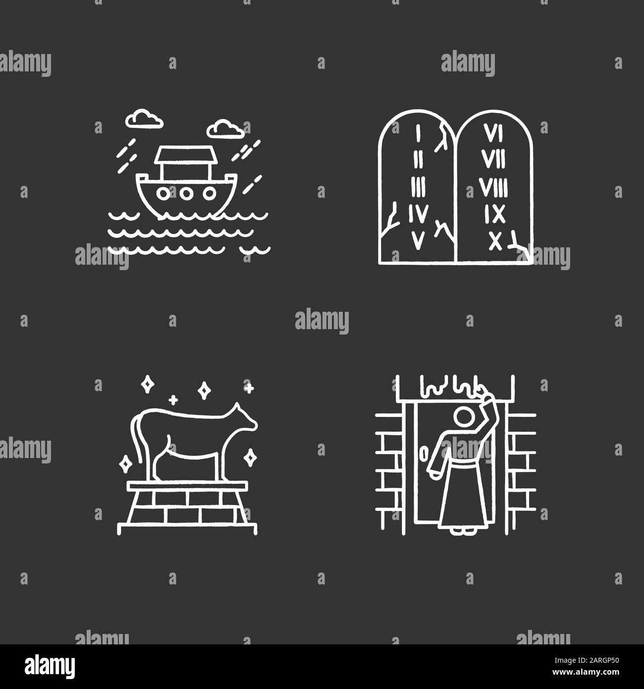 Jeux d'icônes de craie de récits bibliques. la pâque, les mythes d'inondation, dix commandements. Légendes religieuses. Religion chrétienne, scènes de livre Saint. Bibliques Illustration de Vecteur