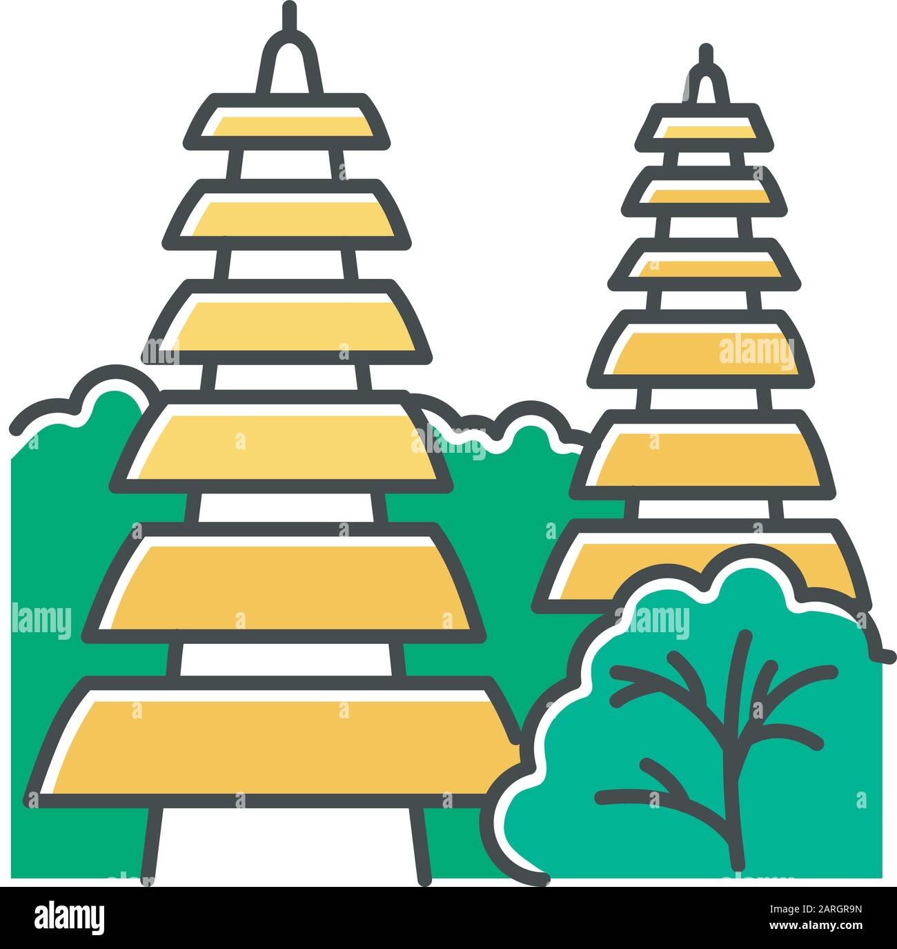 Pura tanah Lot temple à Bali couleur icône. Destinations touristiques indonésiennes et lieux religieux. Temple hindouiste avec toit de gazon balinais traditionnel Illustration de Vecteur
