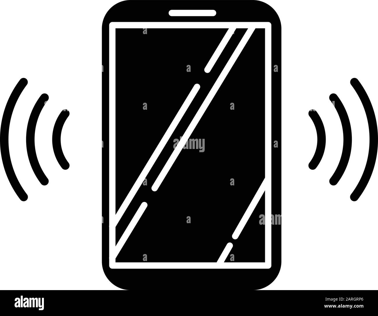 Icône de glyphe du smartphone en sonnerie. Commande vocale mobile. Commande son. Volume élevé, fréquence audio. Appel téléphonique, signal de vibration. Symbole silhouette. Négatif Illustration de Vecteur