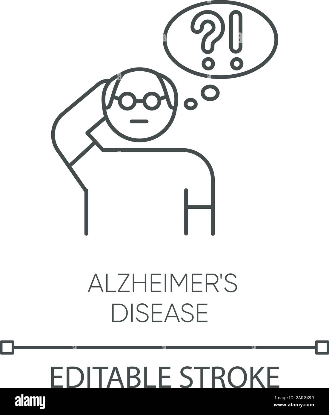 Icône linéaire de la maladie d'Alzheimer. Démence. Perte de mémoire. Difficulté à penser. Personne âgée. Trouble mental. Illustration de la ligne fine. Symbole de contour Illustration de Vecteur